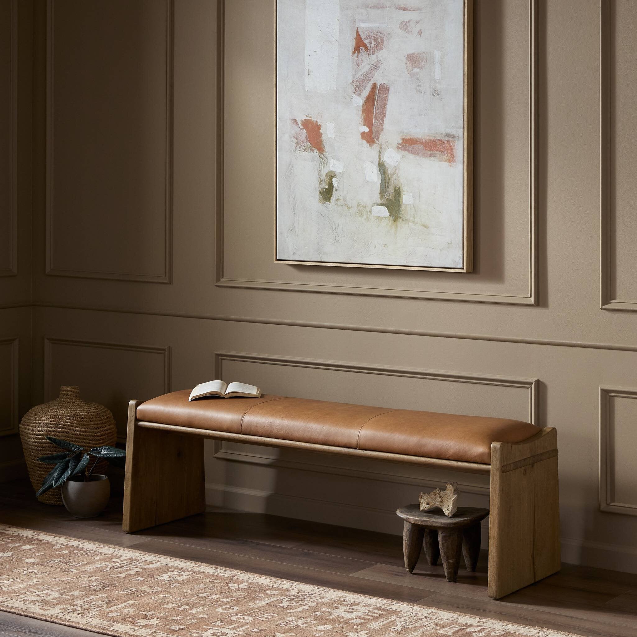Four Hands Eros Accent Bench — Conroe Drift-Worn Oak Veneer-Worn Oak