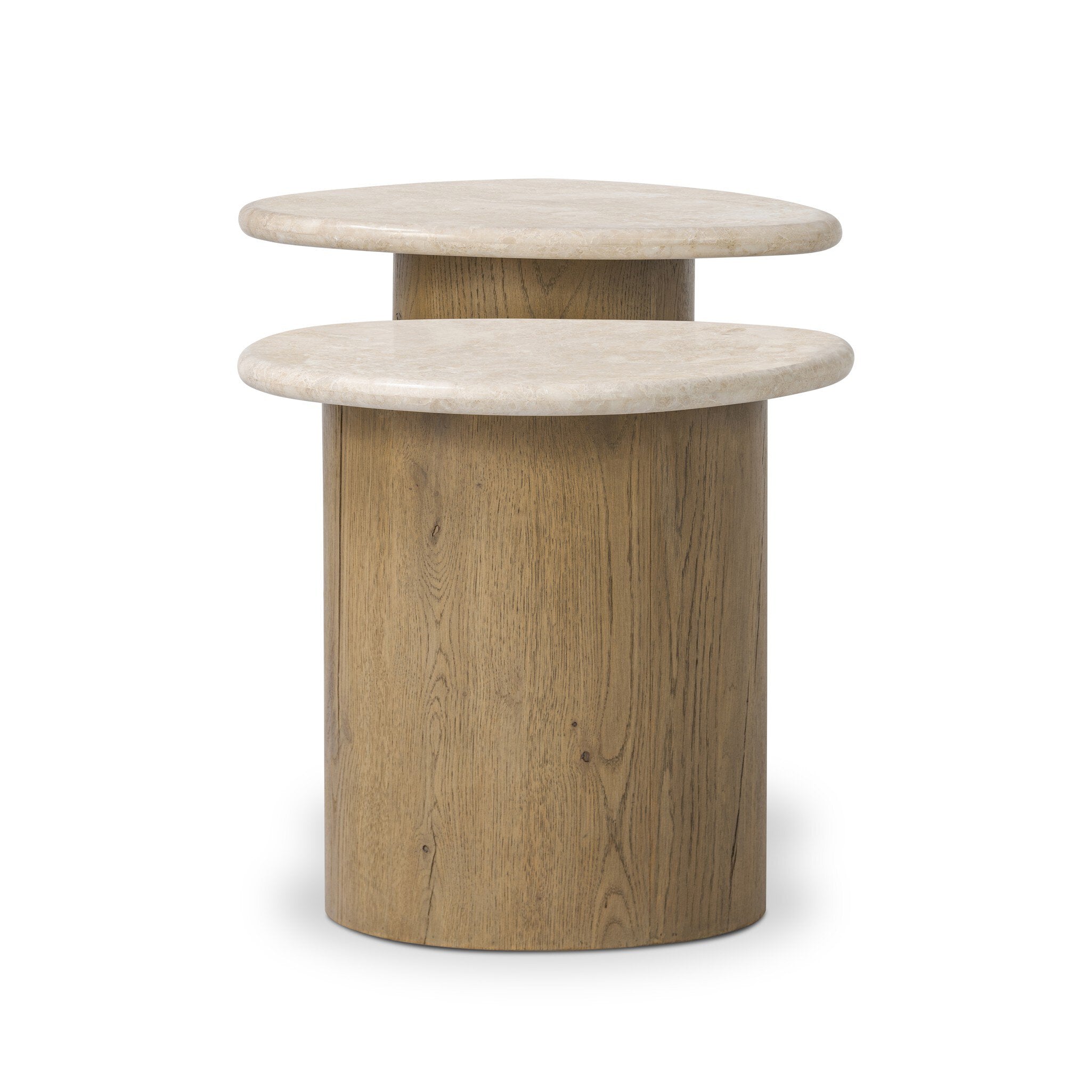 Four Hands Kovo Nesting End Tables — Cappuccino Marble-Rubbed Light Oak Veneer