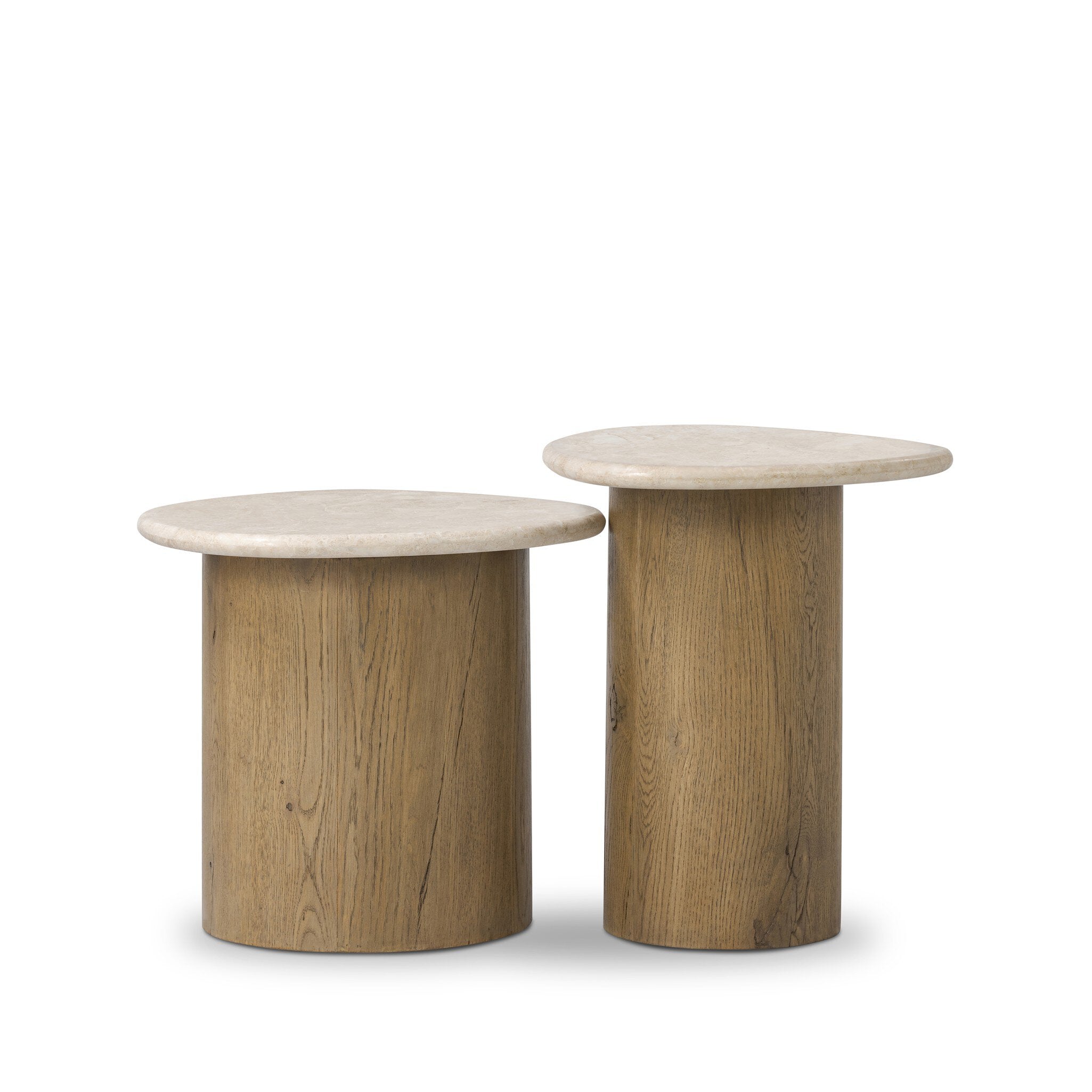 Four Hands Kovo Nesting End Tables — Cappuccino Marble-Rubbed Light Oak Veneer