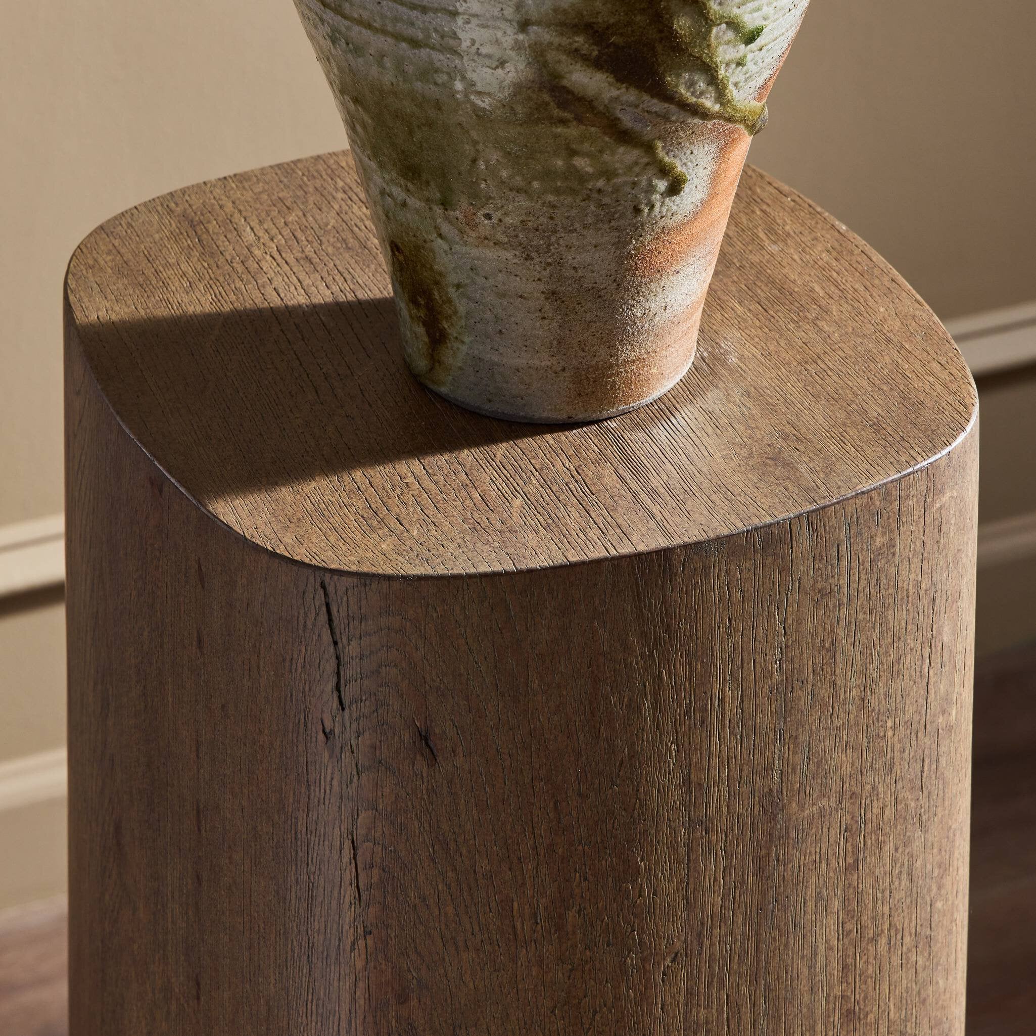 Four Hands Tycho Pedestal — Brown Oak Veneer
