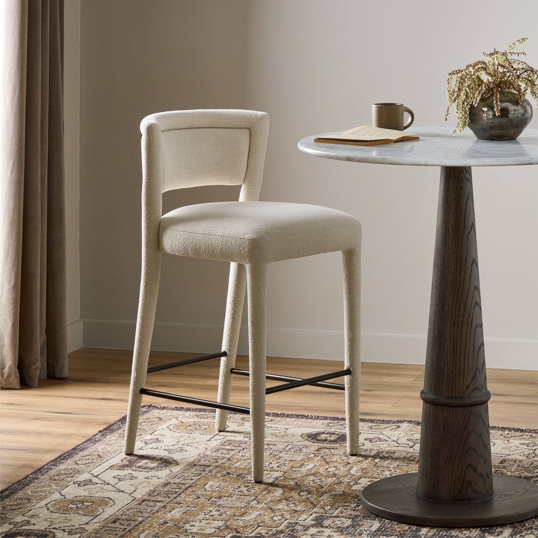 Four Hands Beverly Bar + Counter Stool — Crypton Wayfarer Snow-Gris Gunmetal Iron-Bar
