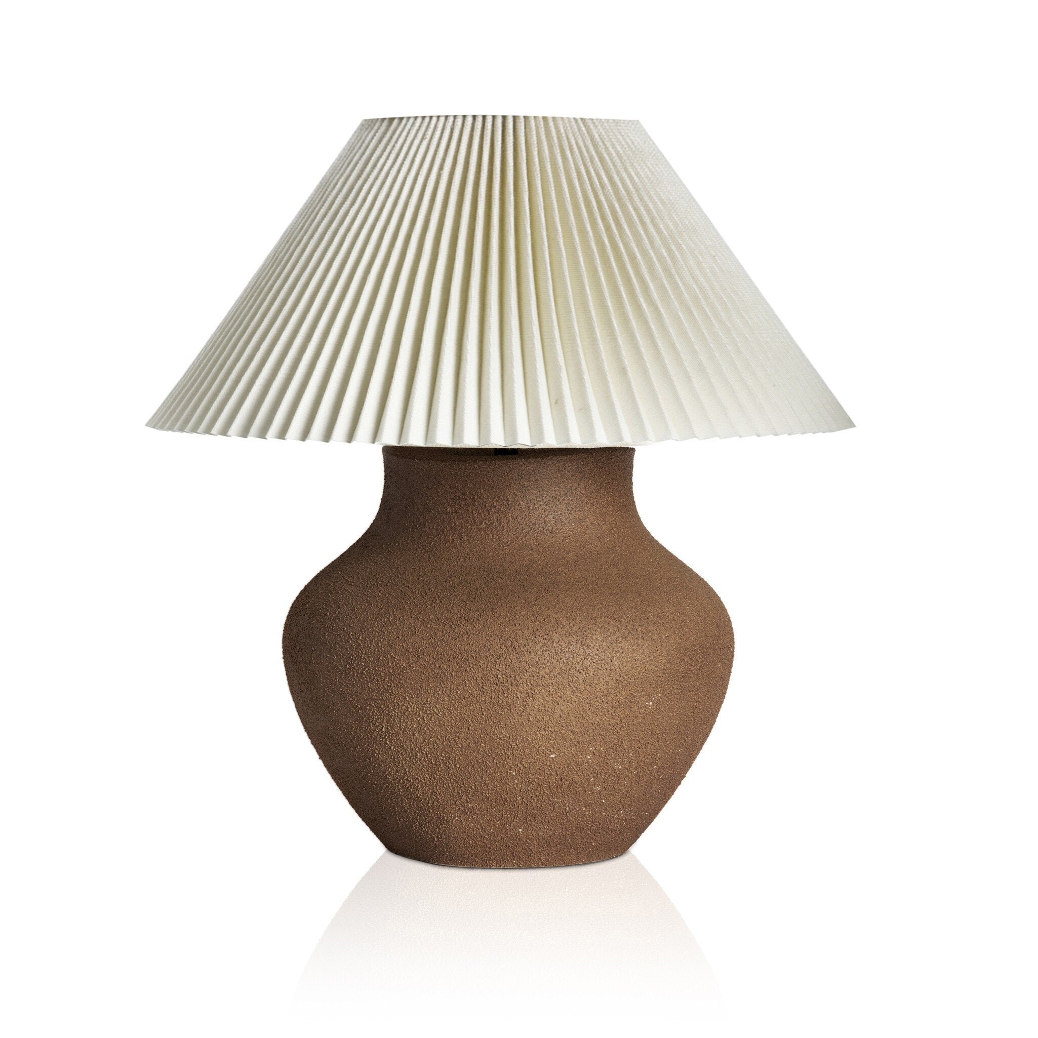 Four Hands Parma Table Lamp — Textured Dark Sand Porcelain-Pleated Ivory Linen