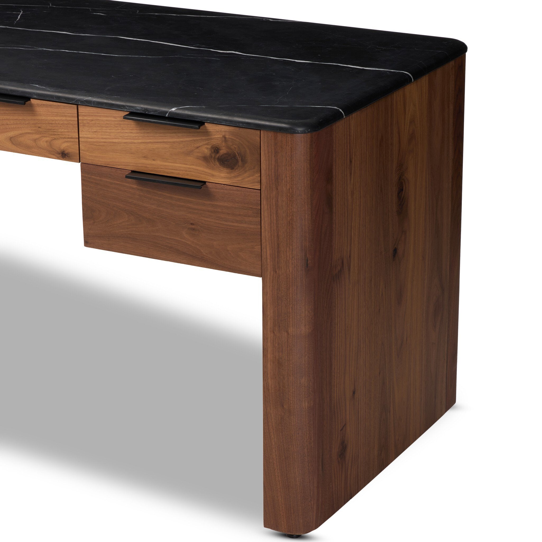 Four Hands Tatum Desk — Walnut Natural-Black Marble-Black Steel