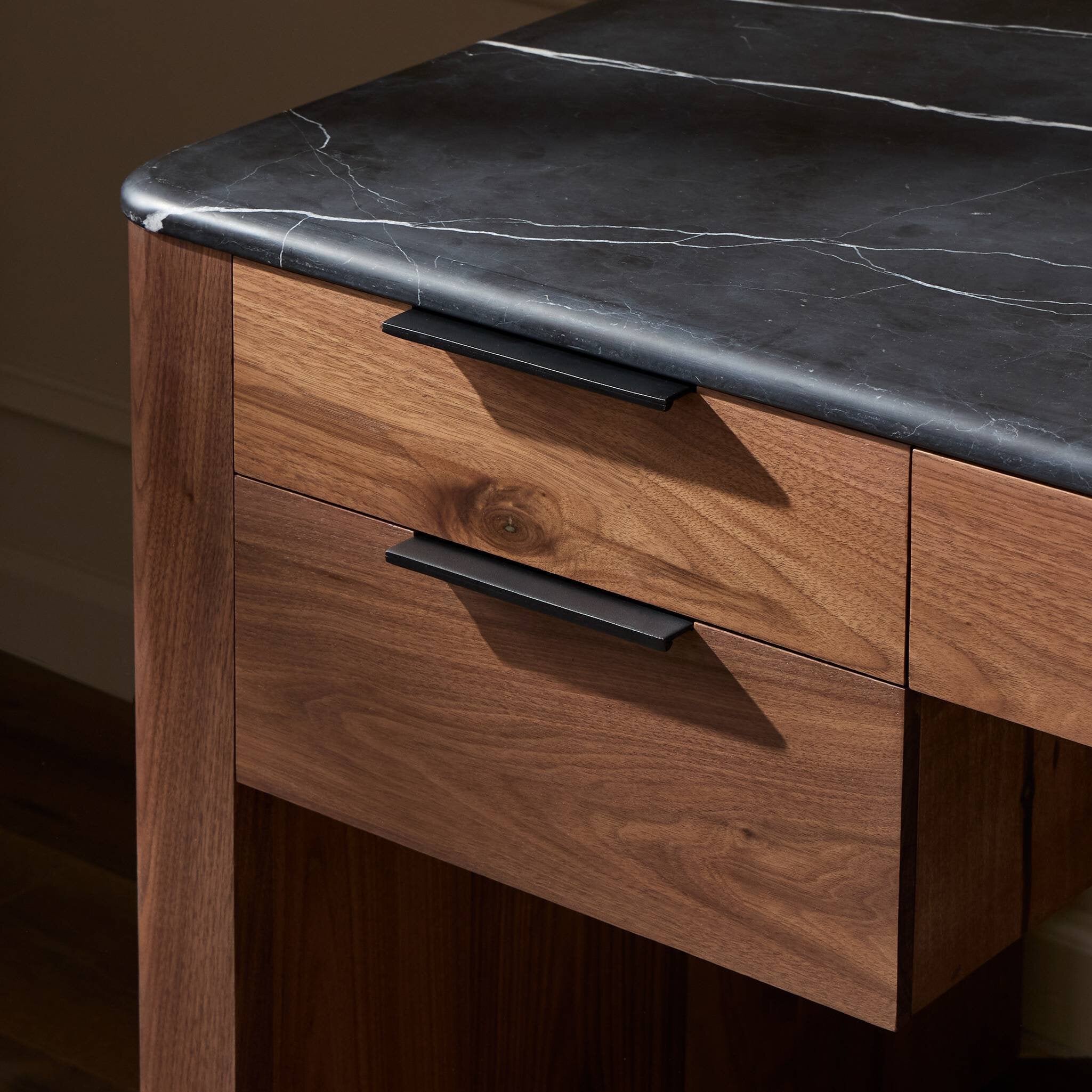 Four Hands Tatum Desk — Walnut Natural-Black Marble-Black Steel