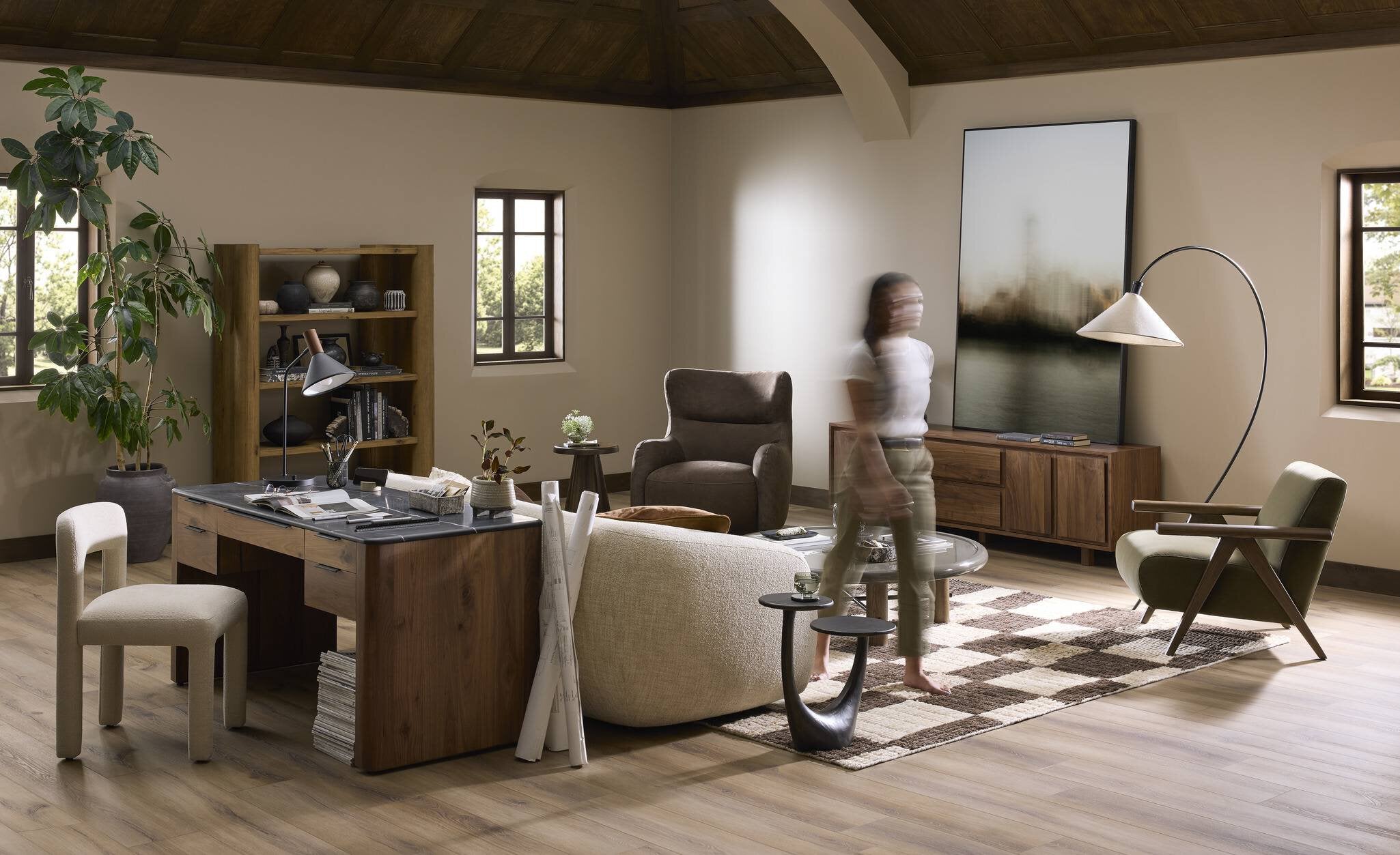 Four Hands Tatum Desk — Walnut Natural-Black Marble-Black Steel