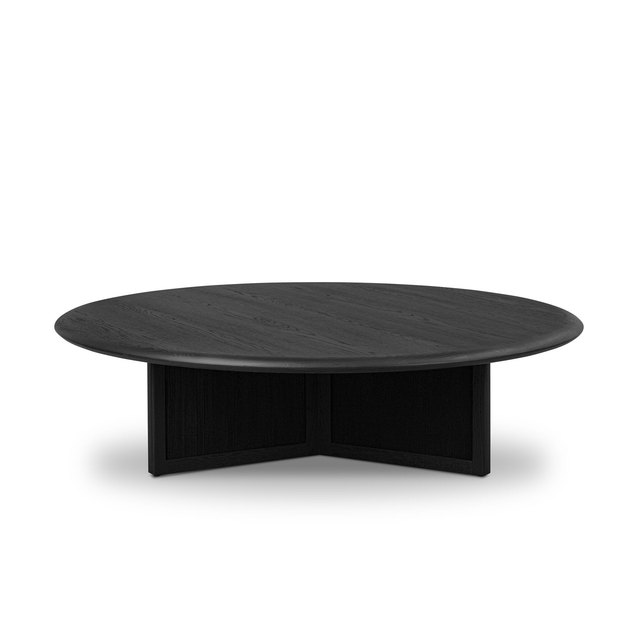 Four Hands Rosenell Round Coffee Table — Black Oak Veneer-Black Oak Solid-Black Paper Cord
