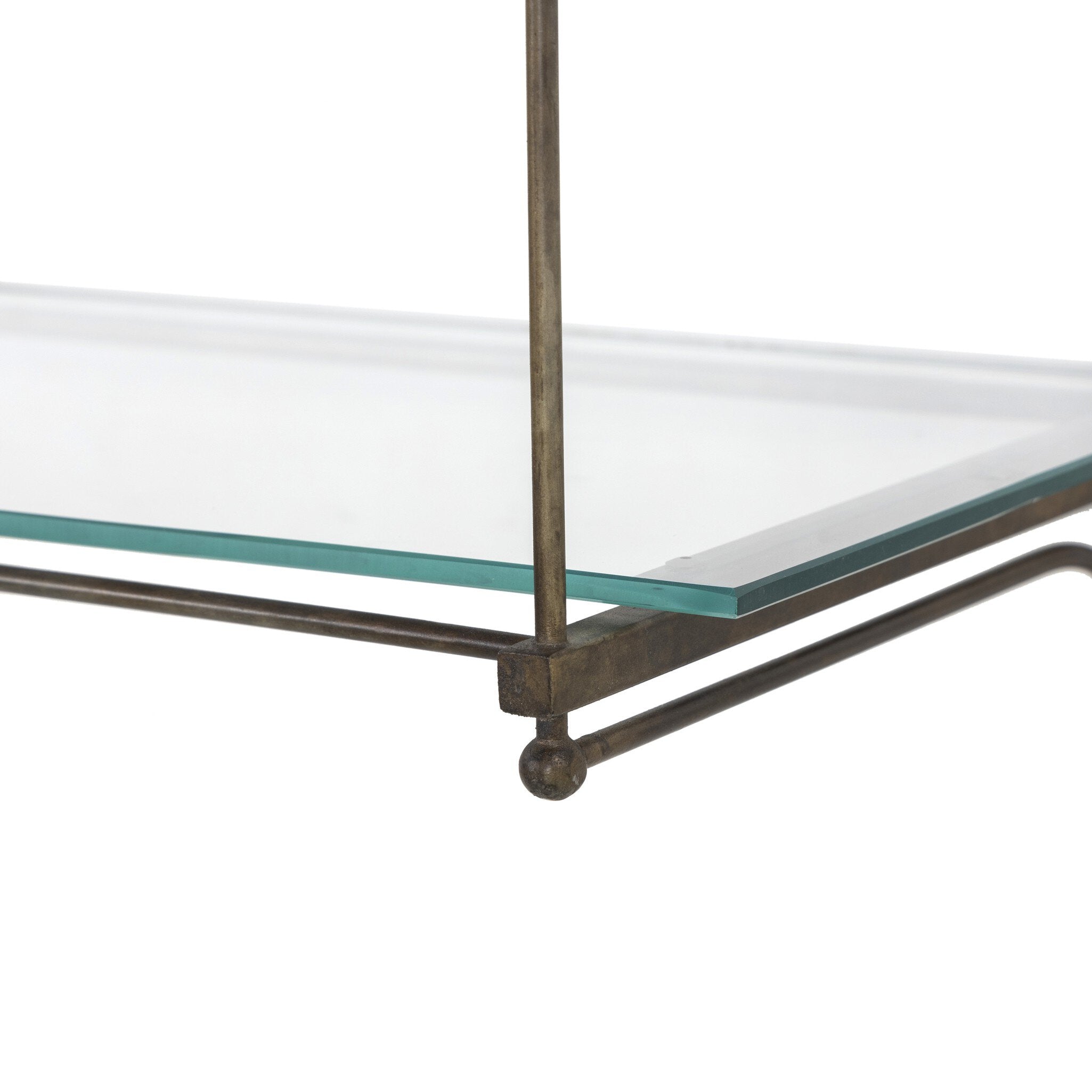 Four Hands Romilly Shelves — Brushed Iron-Tempered Glass