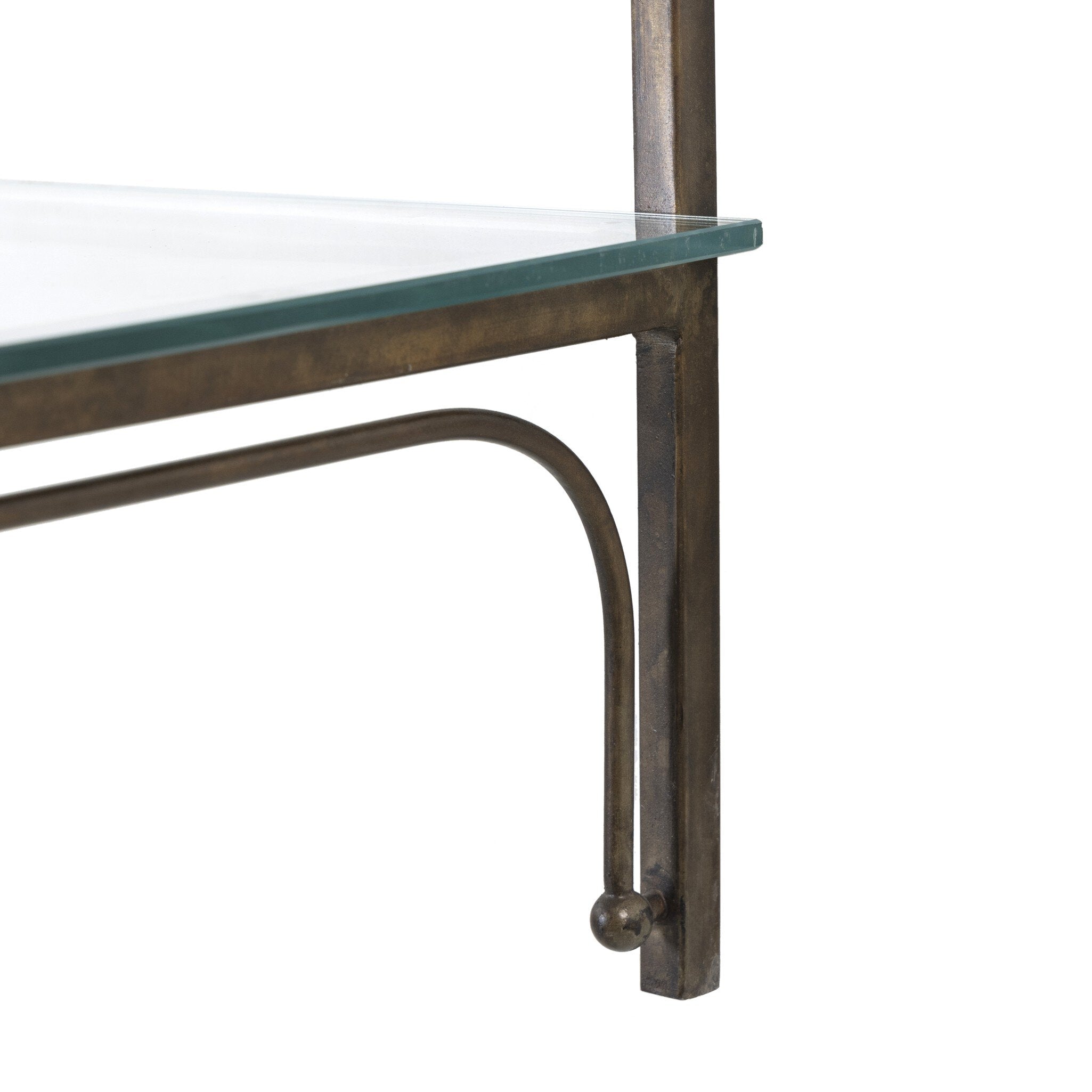 Four Hands Romilly Shelves — Brushed Iron-Tempered Glass