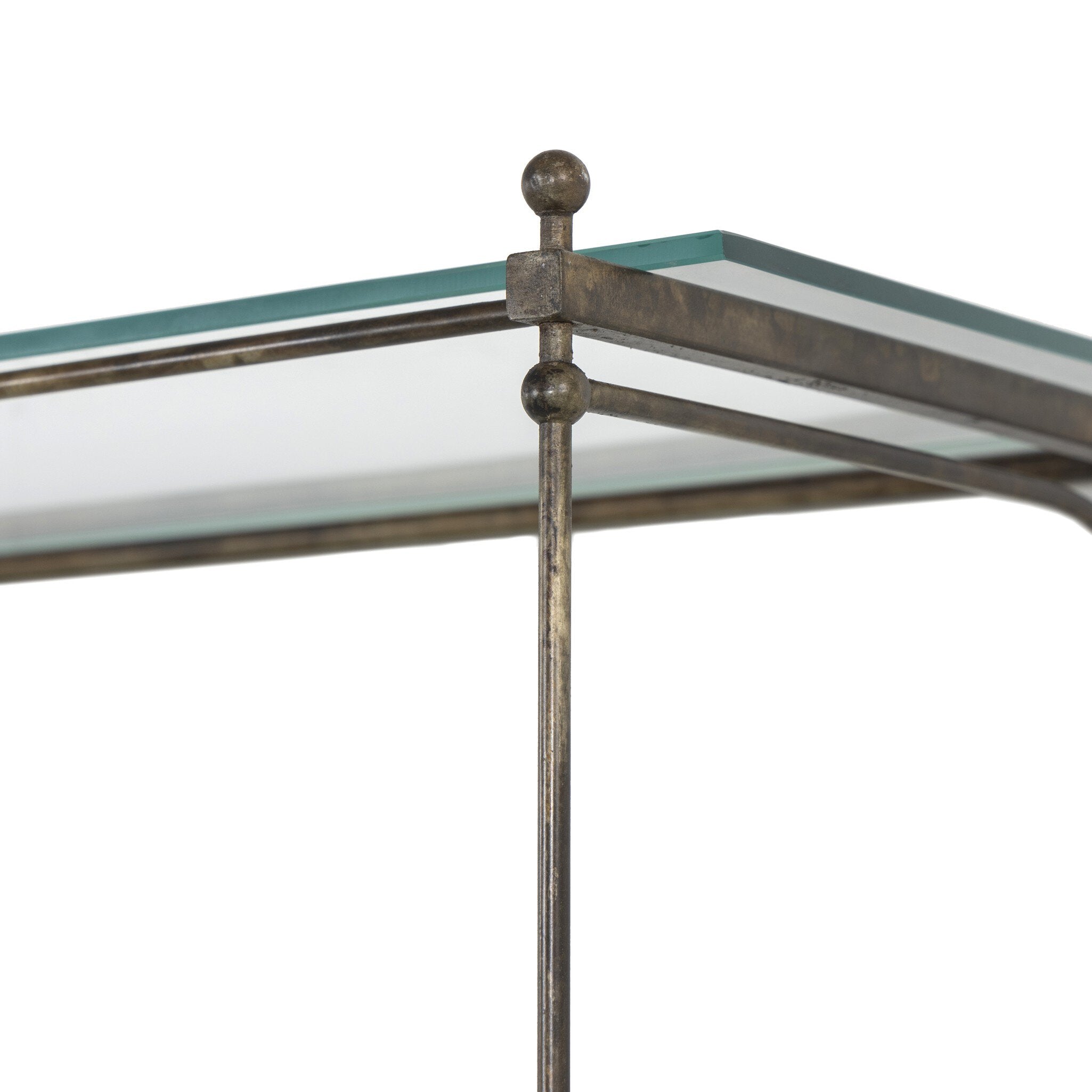 Four Hands Romilly Shelves — Brushed Iron-Tempered Glass