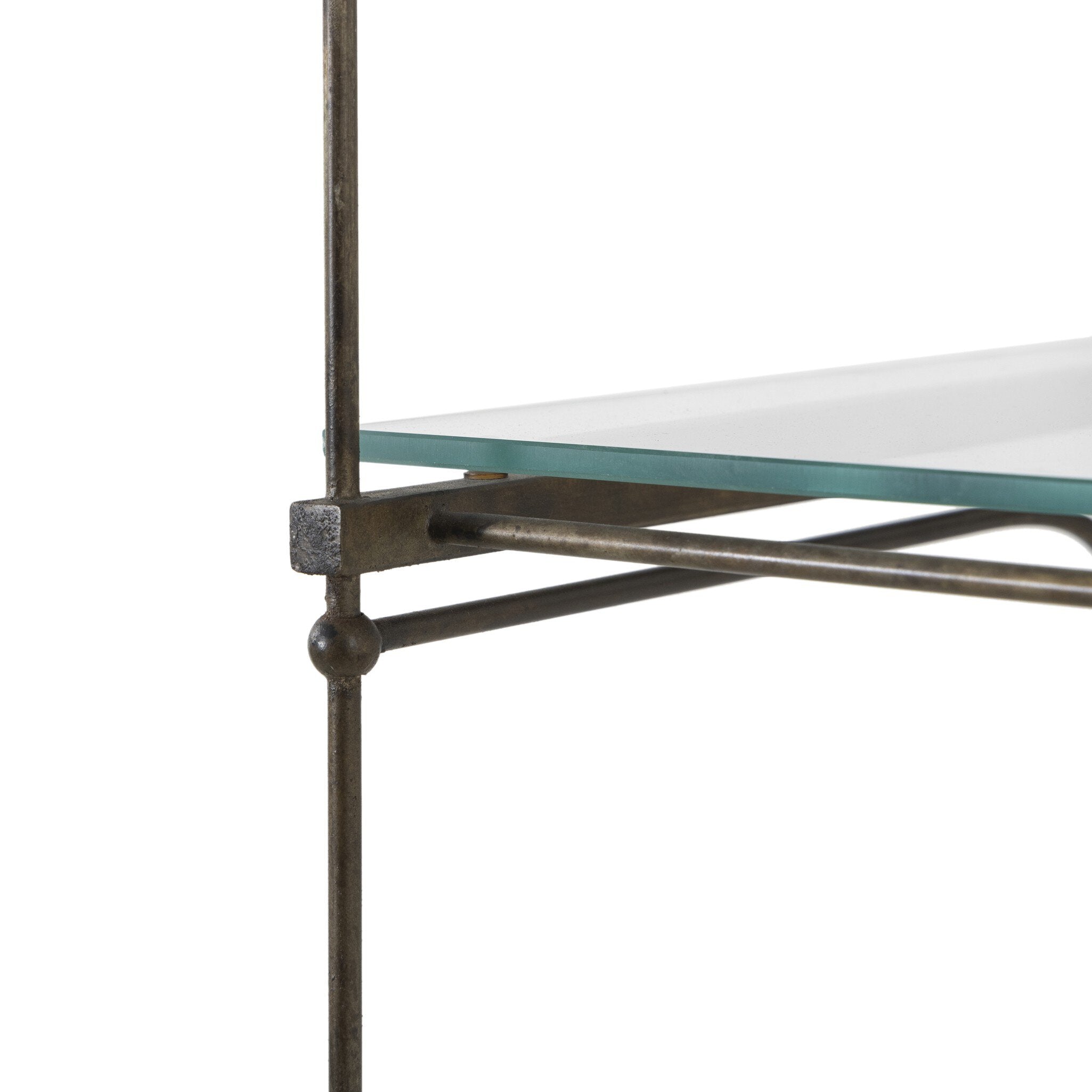 Four Hands Romilly Shelves — Brushed Iron-Tempered Glass