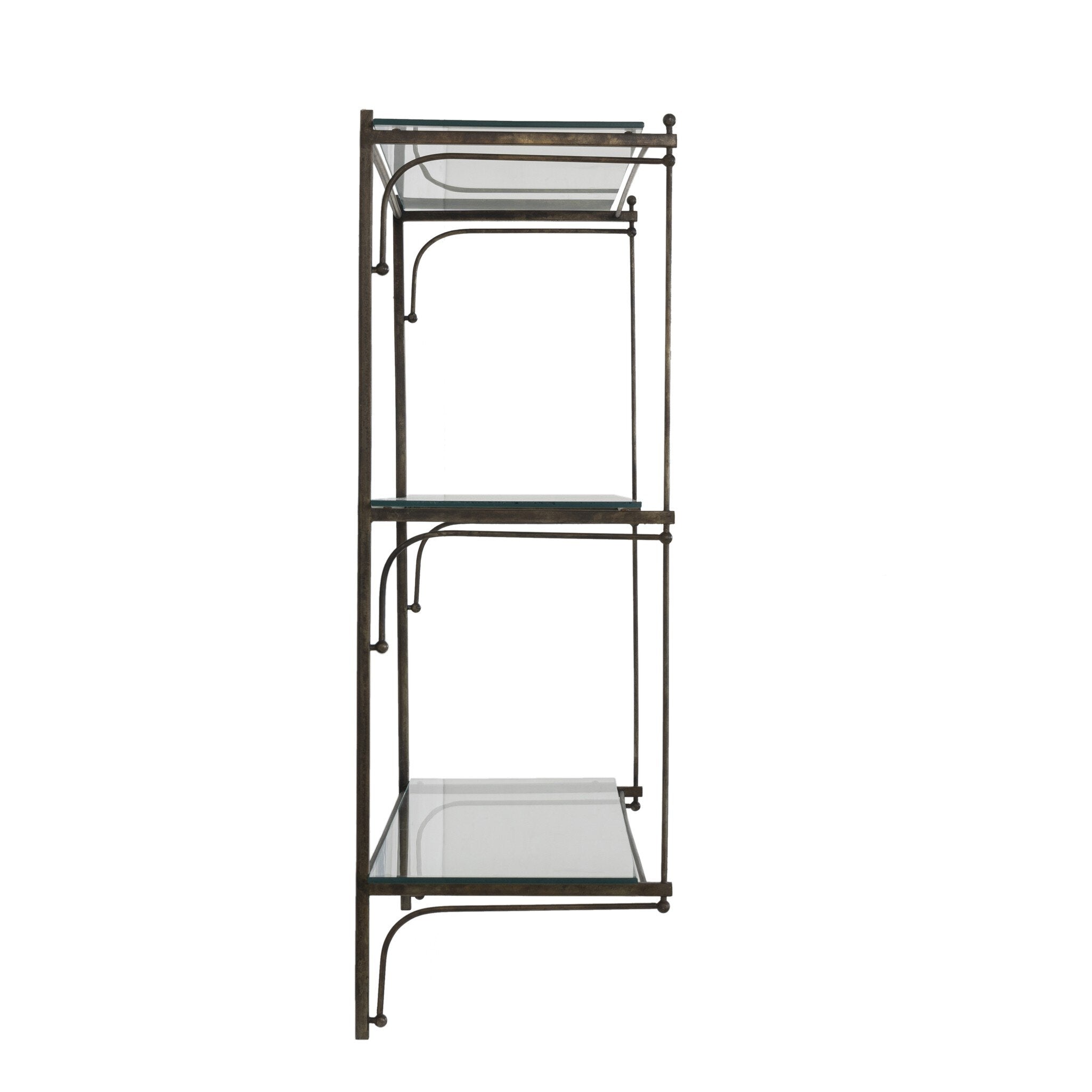 Four Hands Romilly Shelves — Brushed Iron-Tempered Glass