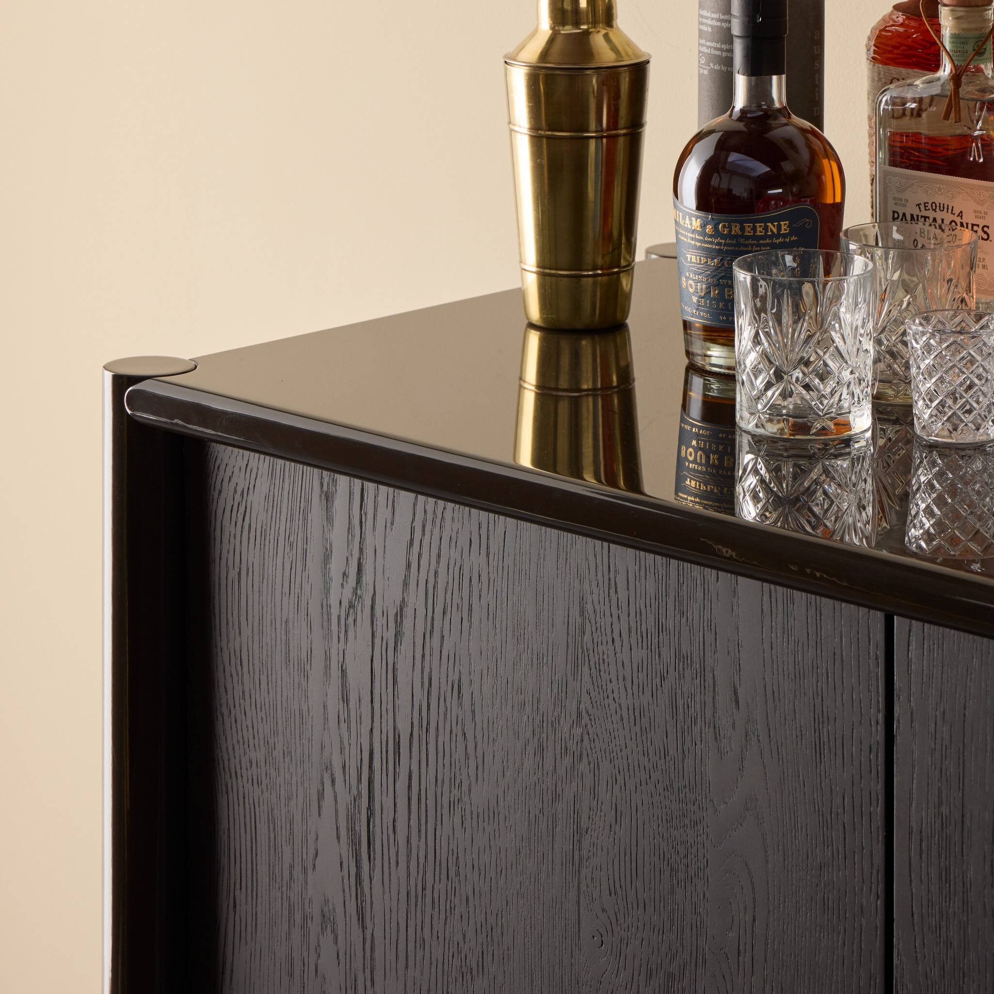 Four Hands Vinco Sideboard — Worn Black Oak-Black Onyx Lacquer-Oil Rubbed Bronze