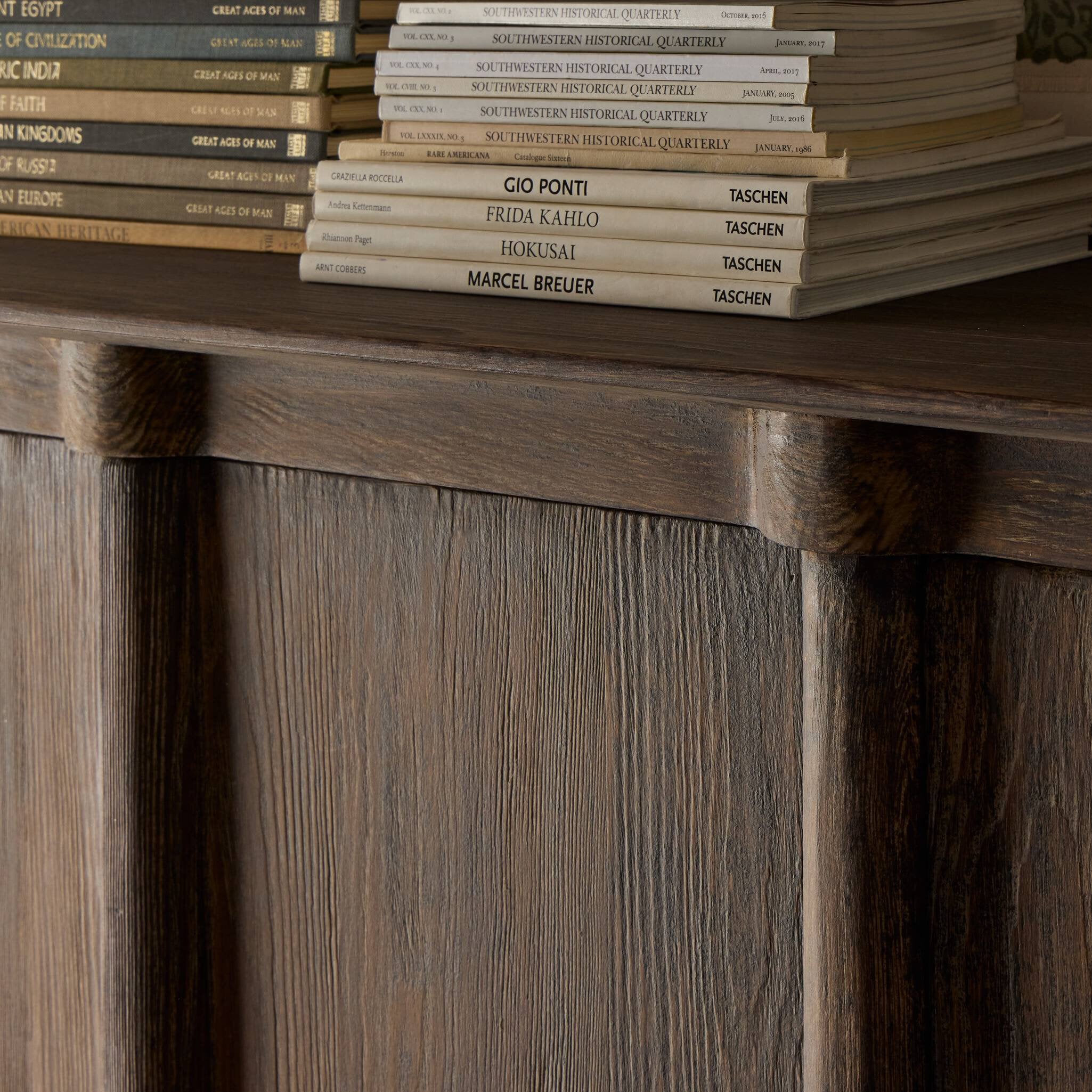 Four Hands Alcott Cabinet — Distressed Cocoa Pine-Distressed Cocoa Pine Veneer-Aged Iron