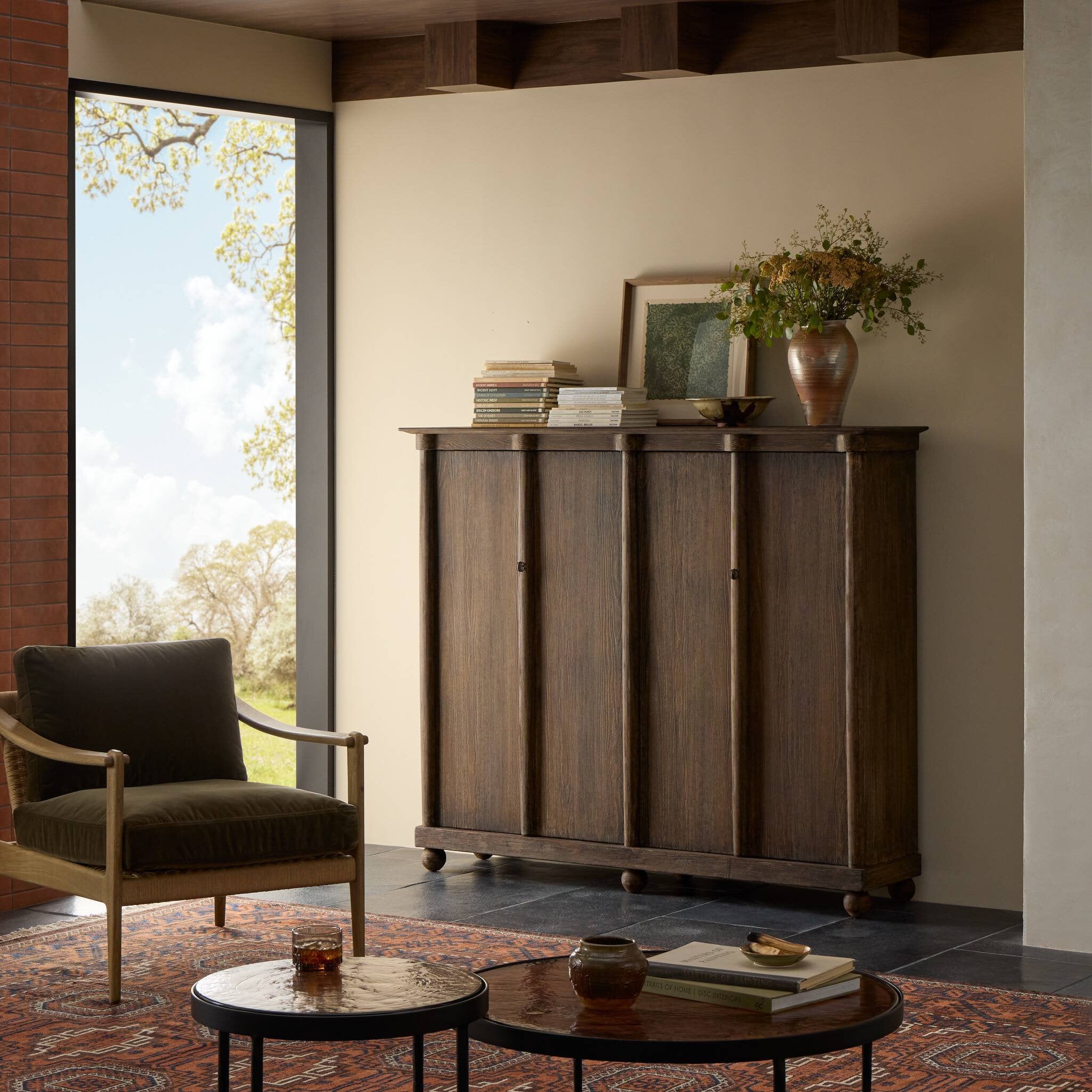 Four Hands Alcott Cabinet — Distressed Cocoa Pine-Distressed Cocoa Pine Veneer-Aged Iron