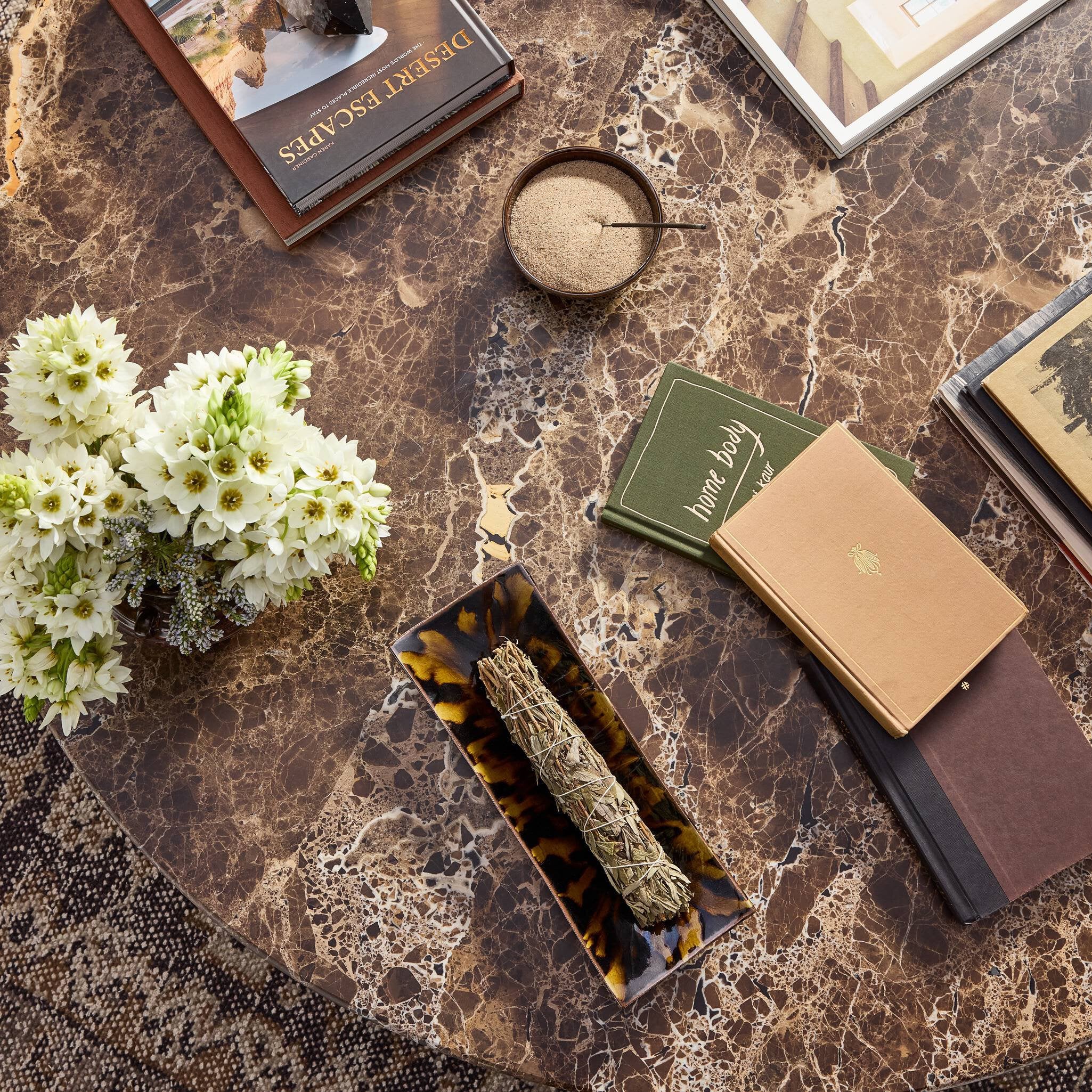 Four Hands Pavlo Coffee Table — Dark Brown Acacia-Brown Marble
