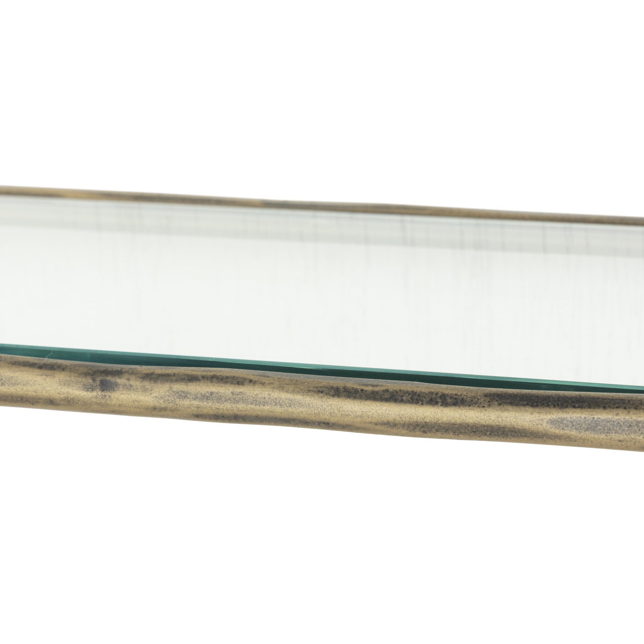 Four Hands Swinton Shelf — Hammered Aged Brass-Tempered Glass