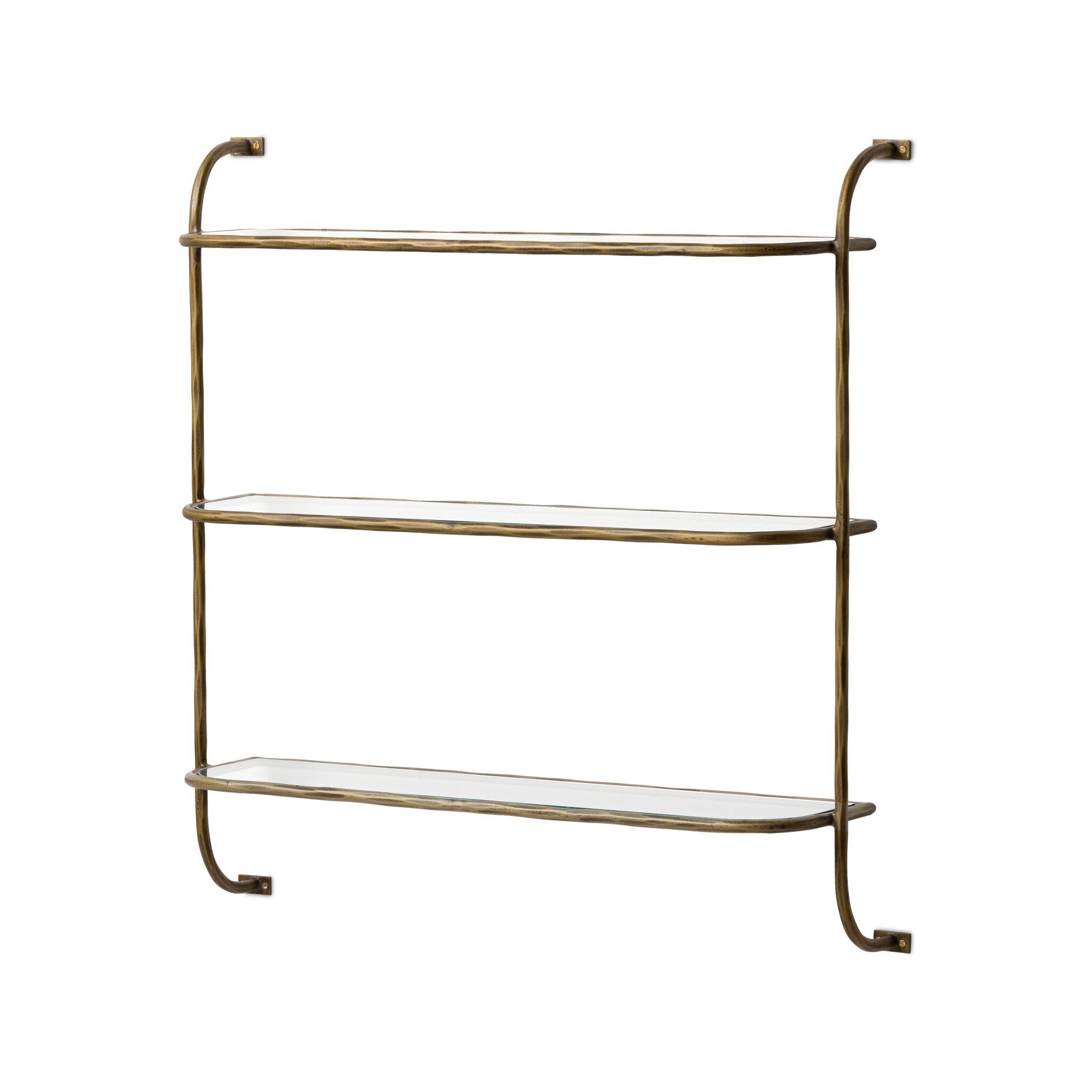Four Hands Swinton Shelf — Hammered Aged Brass-Tempered Glass