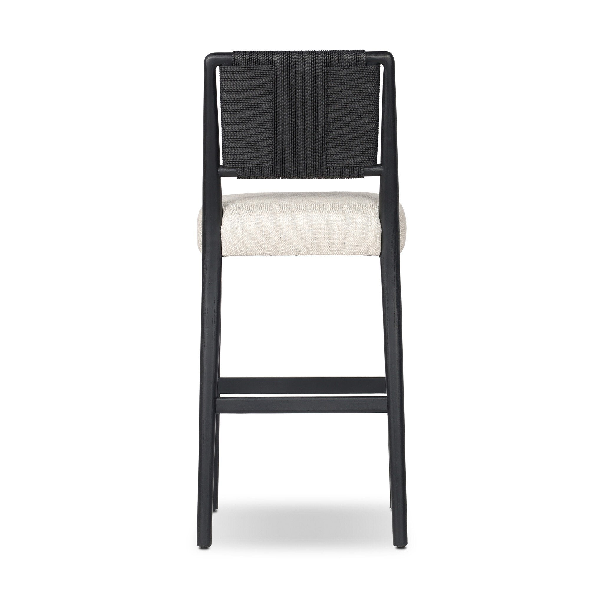 Four Hands Rothler Bar + Counter Stool — Essence Natural-Black Brushed Ash-Double Twisted Black Paper Cord-Bar