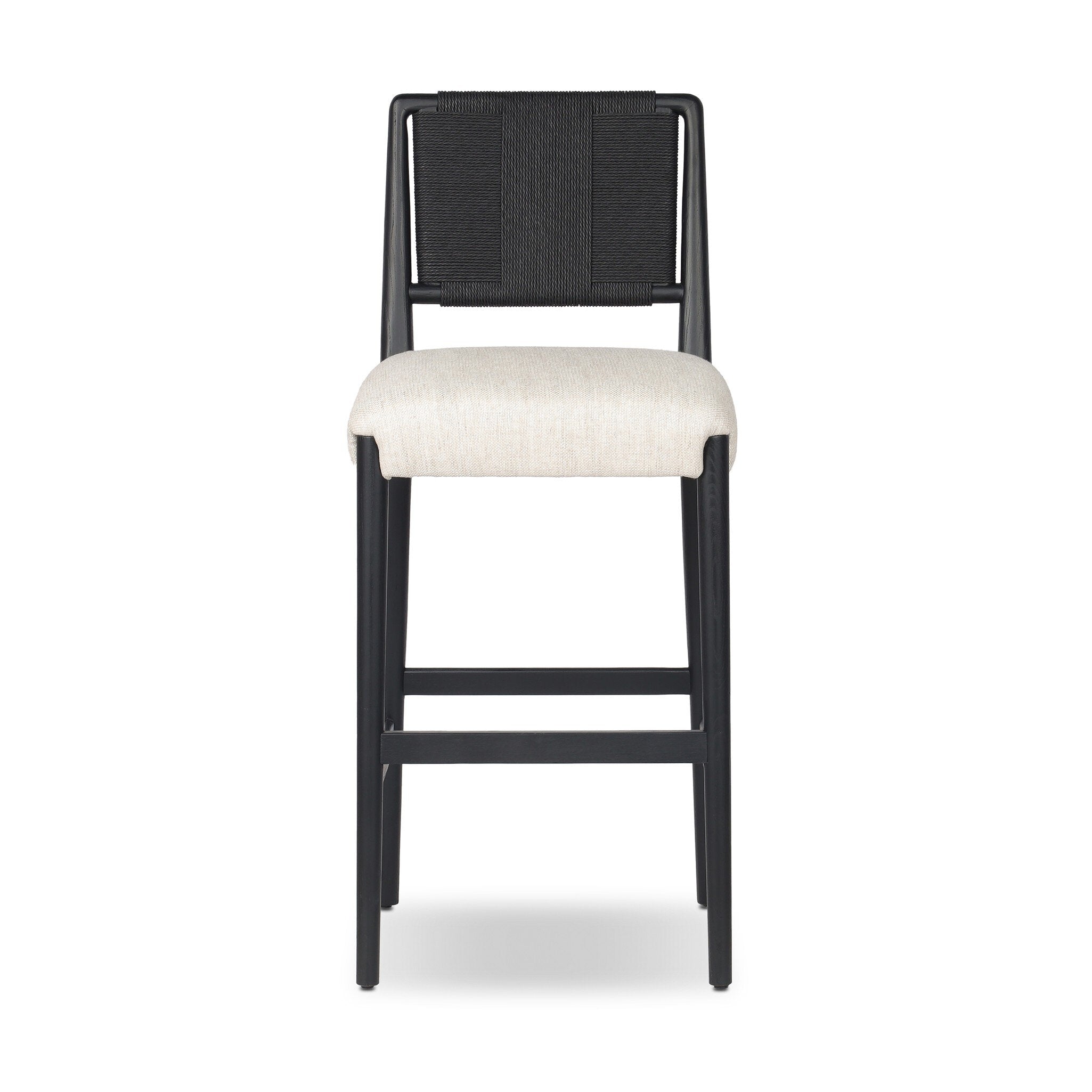 Four Hands Rothler Bar + Counter Stool — Essence Natural-Black Brushed Ash-Double Twisted Black Paper Cord-Bar
