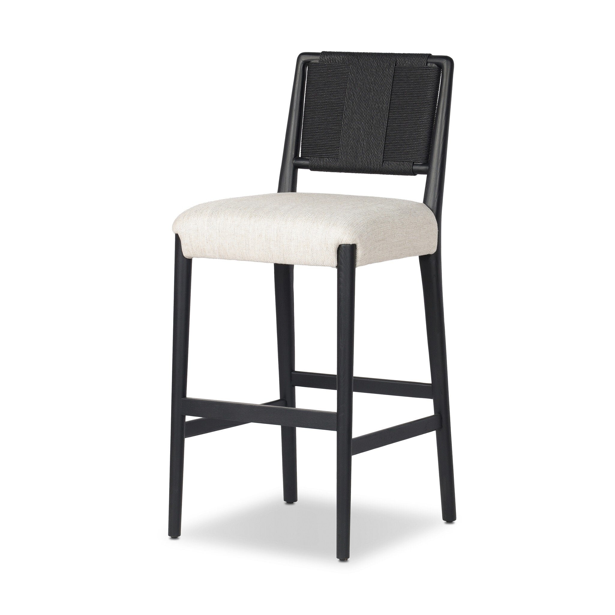 Four Hands Rothler Bar + Counter Stool — Essence Natural-Black Brushed Ash-Double Twisted Black Paper Cord-Bar