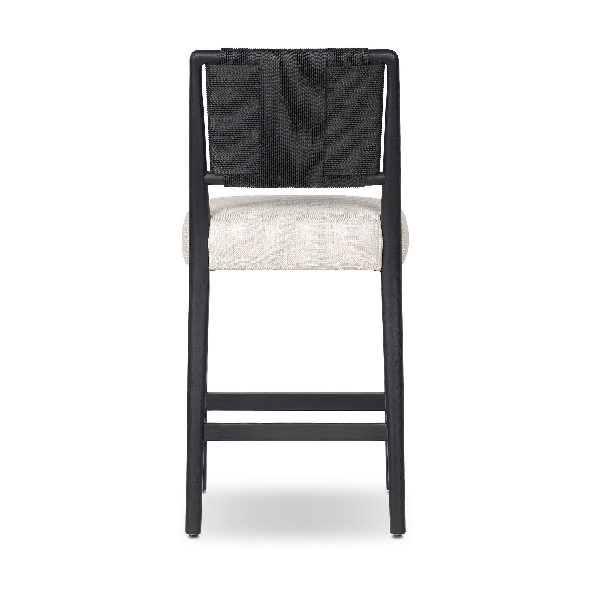 Four Hands Rothler Bar + Counter Stool — Essence Natural-Black Brushed Ash-Double Twisted Black Paper Cord-Counter