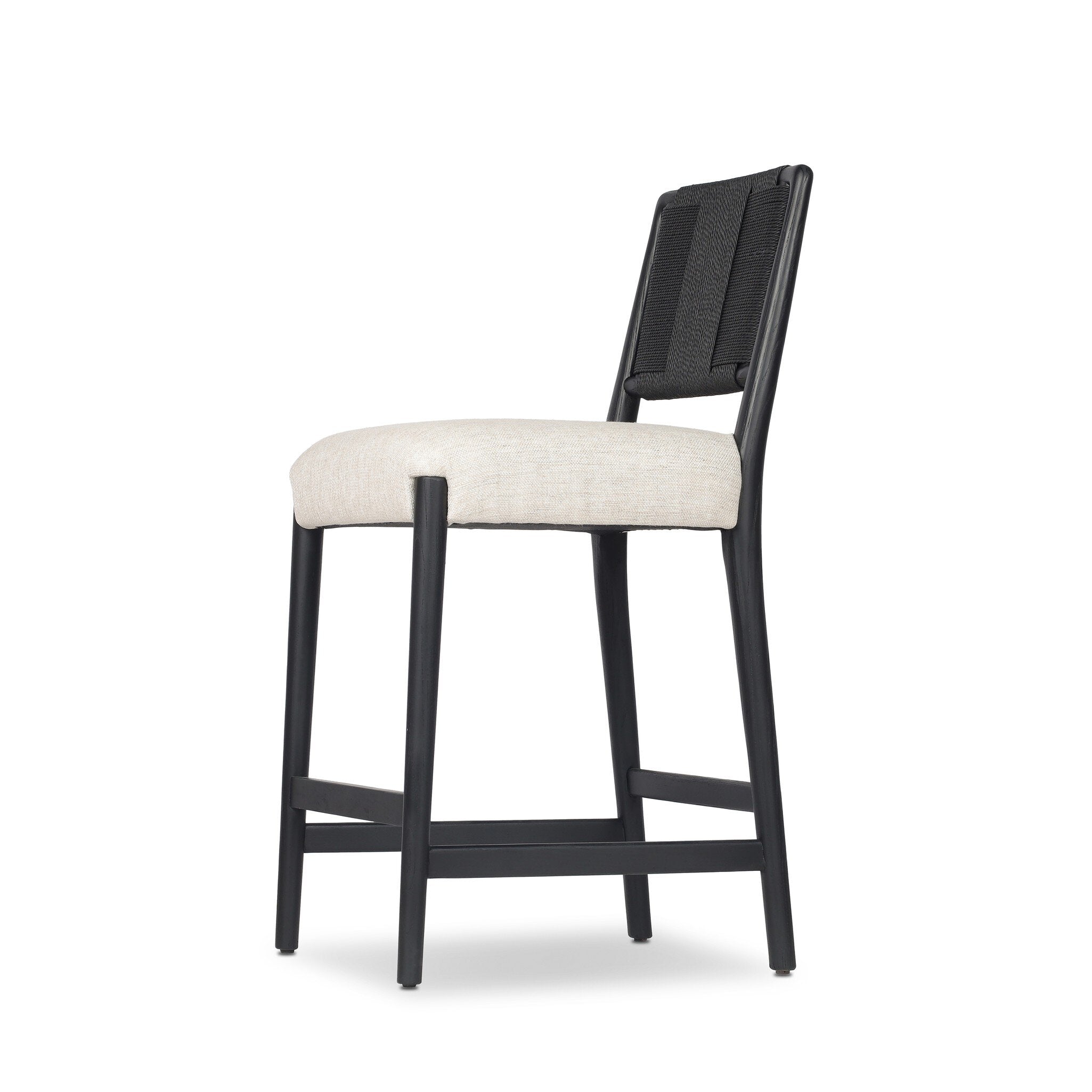 Four Hands Rothler Bar + Counter Stool — Essence Natural-Black Brushed Ash-Double Twisted Black Paper Cord-Counter