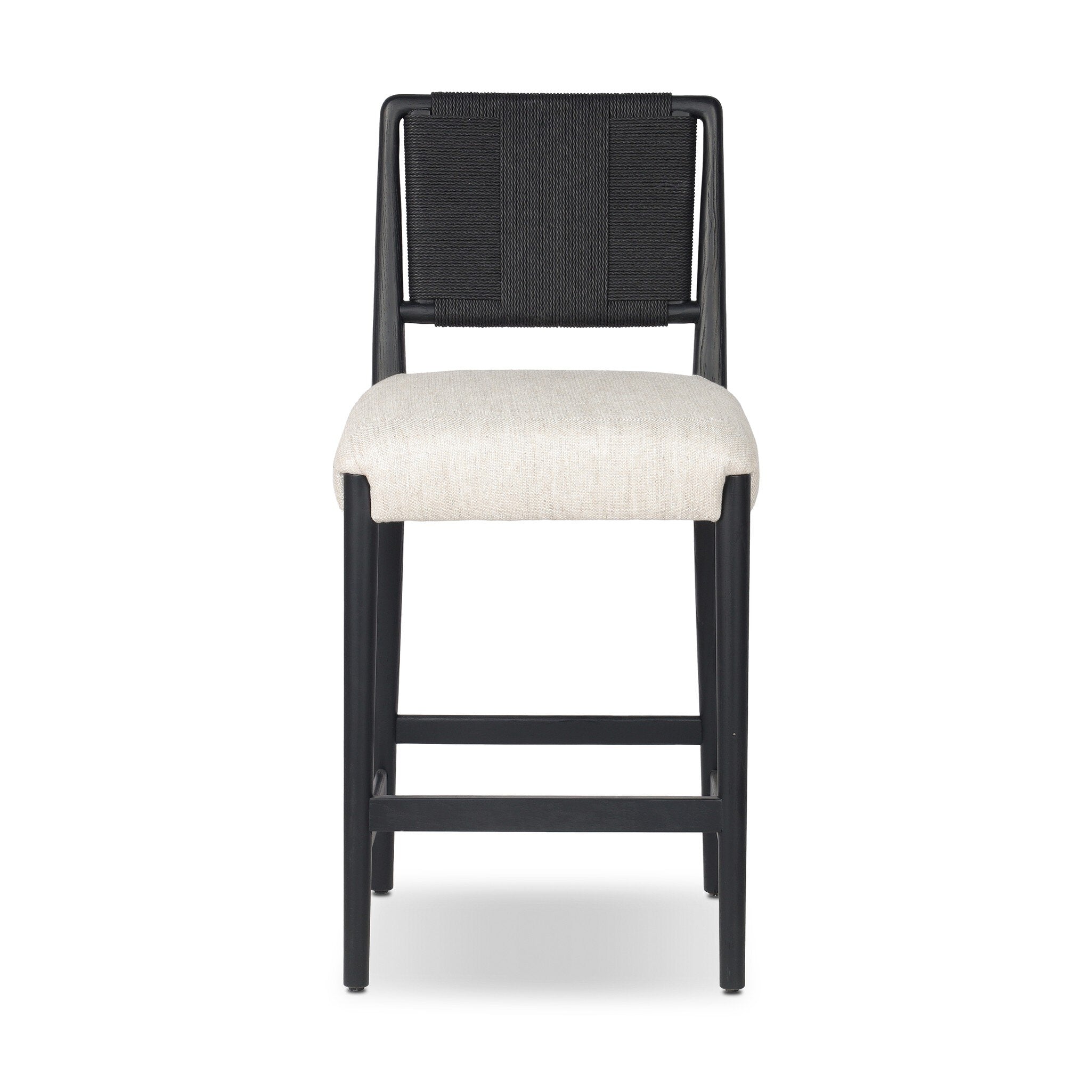 Four Hands Rothler Bar + Counter Stool — Essence Natural-Black Brushed Ash-Double Twisted Black Paper Cord-Counter
