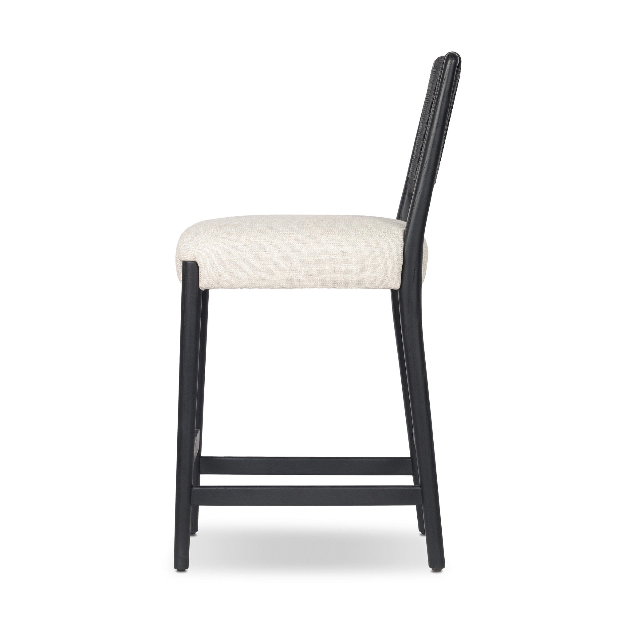 Four Hands Rothler Bar + Counter Stool — Essence Natural-Black Brushed Ash-Double Twisted Black Paper Cord-Counter