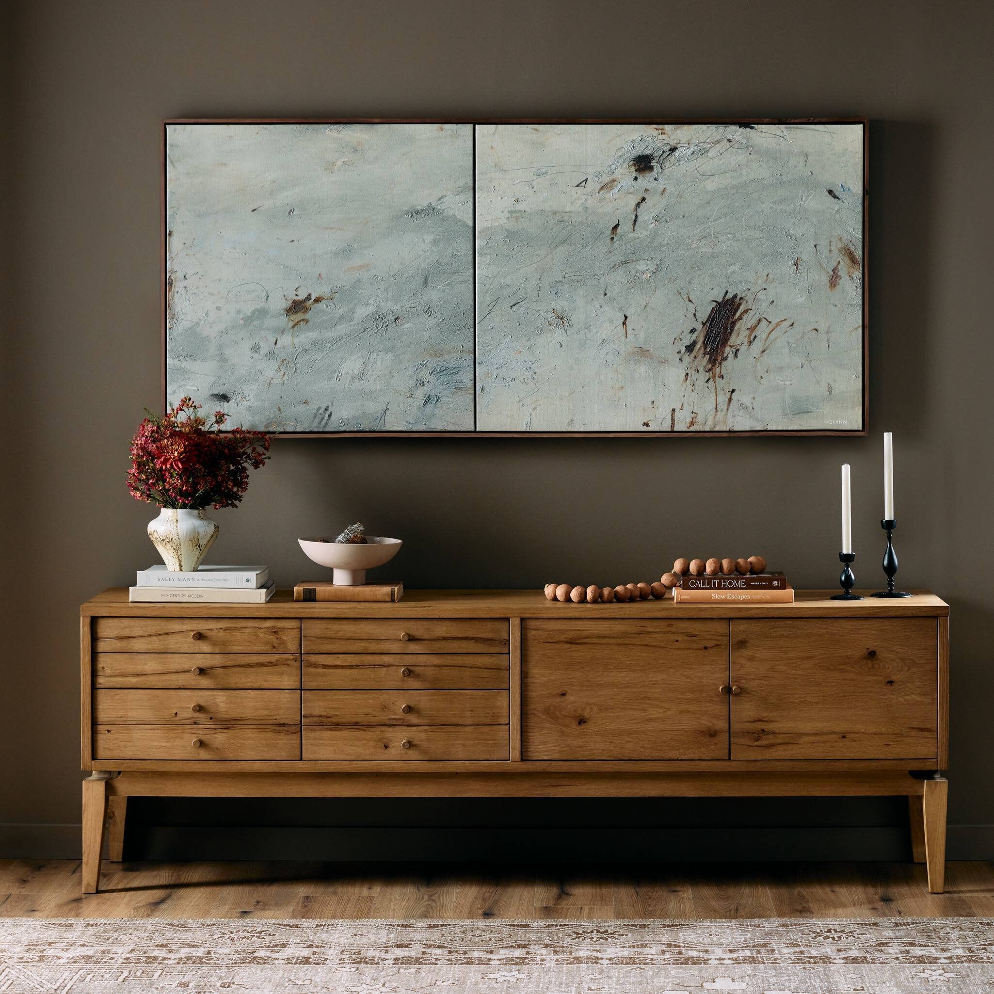 Four Hands At Peace and In Place by Tyler Guinn — 250894-003 - 72.0x32.5-Rustic Walnut Floater-Statement