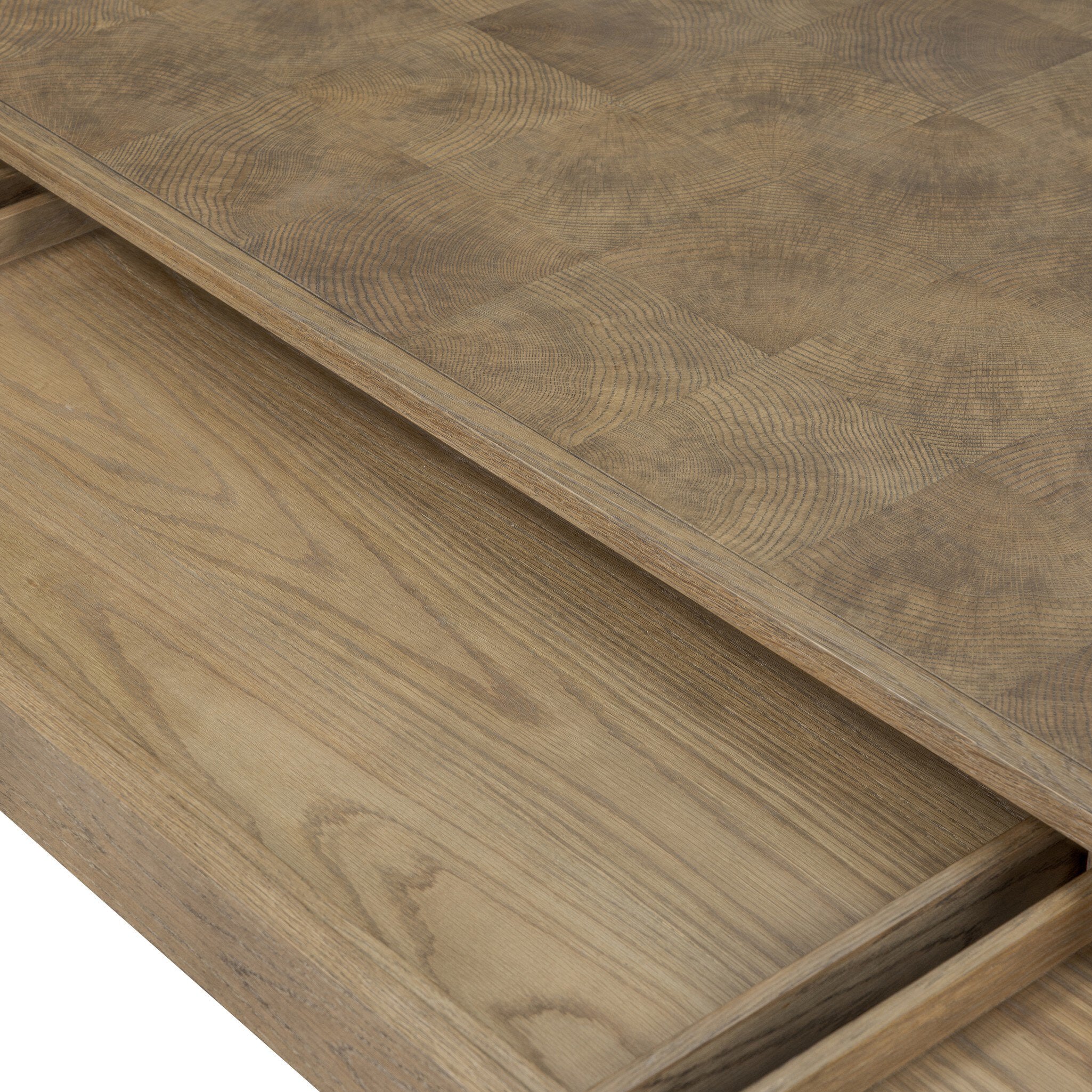 Four Hands Salta Desk — Brown Oak Thick Veneer-Brown Oak Thin Oyster-Brown Oak Solid
