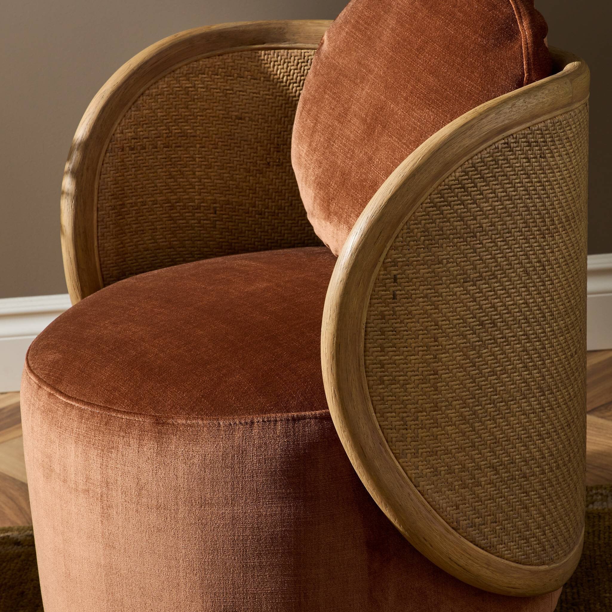 Four Hands Roslin Swivel Chair — Altair Sienna-Aged Smoked Oak-Aged Smoked Oak Cane