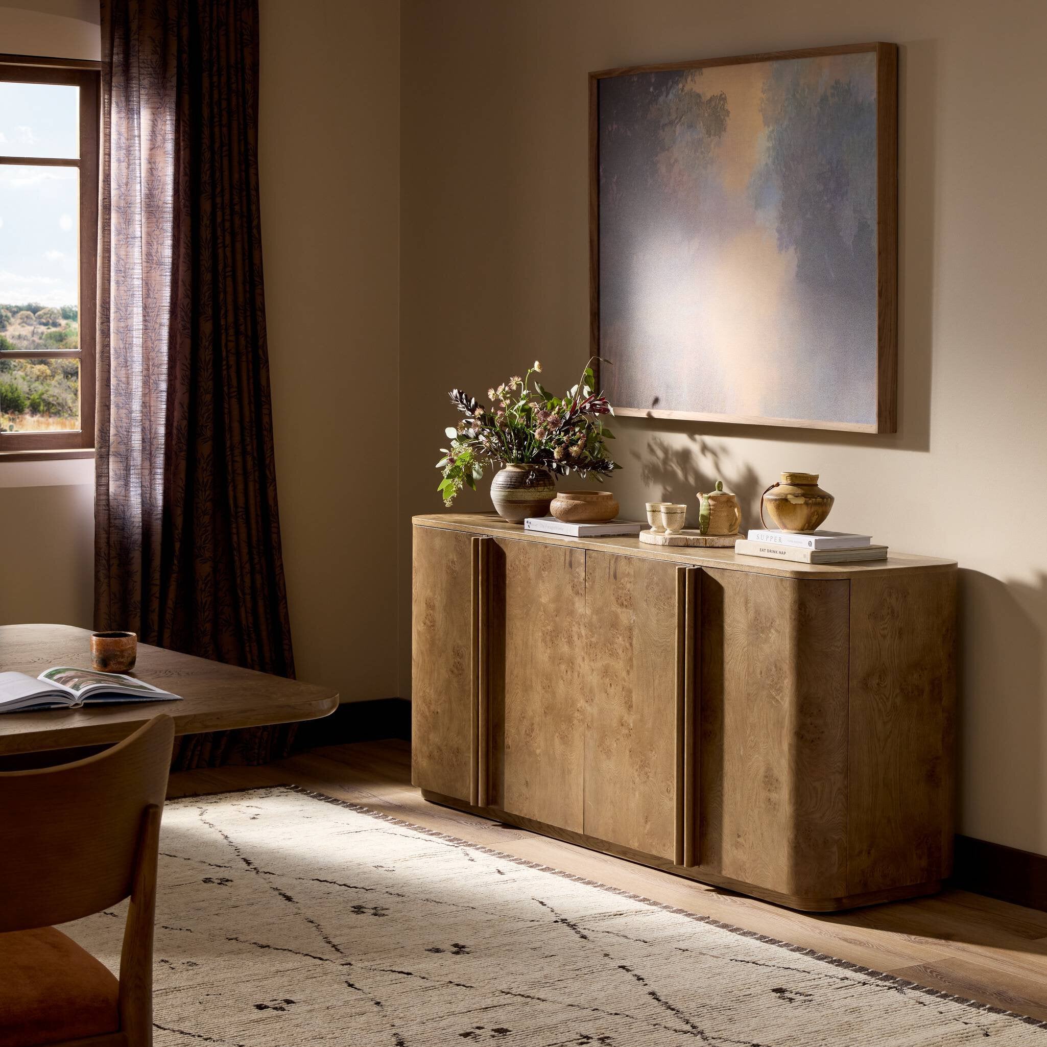 Four Hands Morley Sideboard — Rye Medium Burl Oak Veneer-Rye Medium Burl Oak