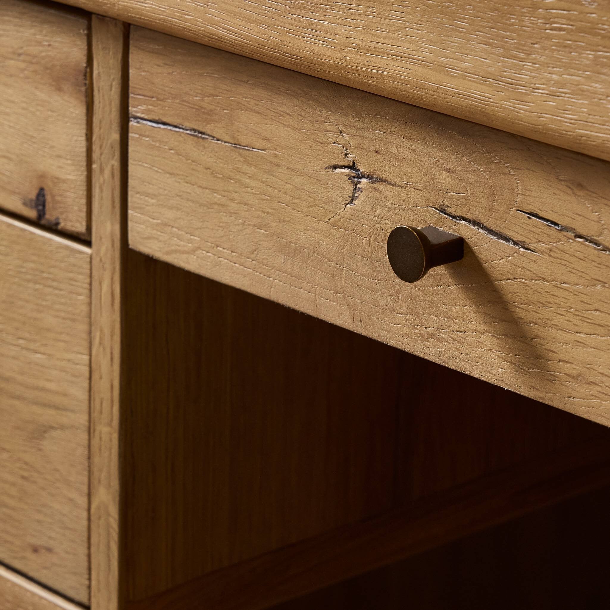 Four Hands Nico Desk — Aged Natural Oak Veneer-Palermo Drift-Bronze Antimony