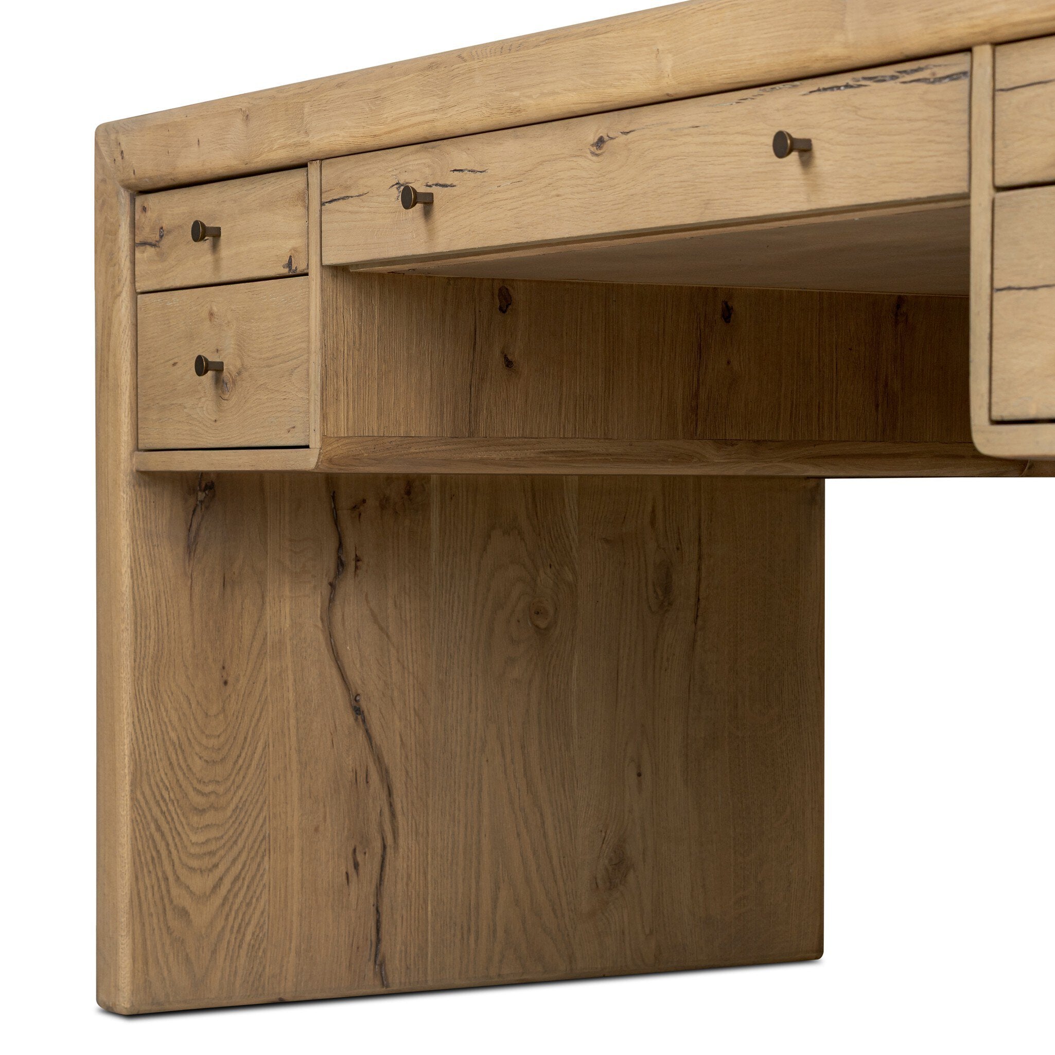 Four Hands Nico Desk — Aged Natural Oak Veneer-Palermo Drift-Bronze Antimony