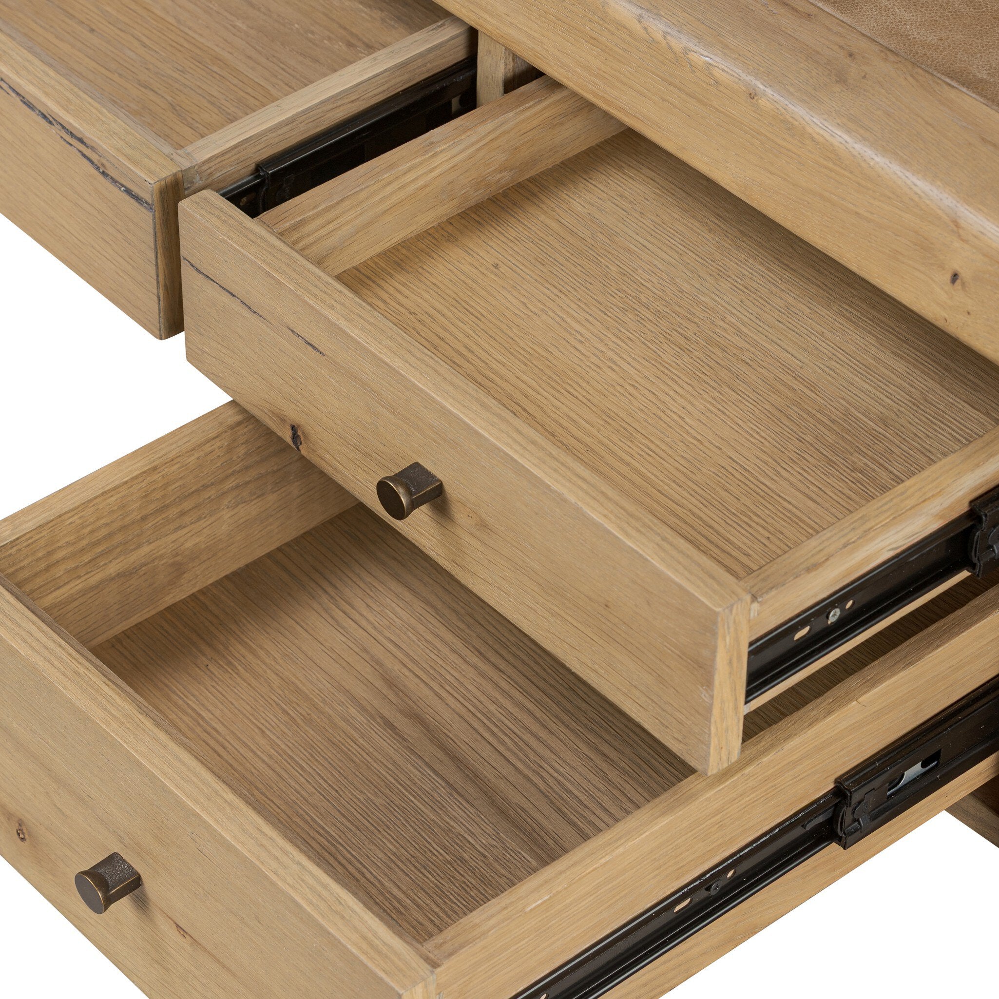 Four Hands Nico Desk — Aged Natural Oak Veneer-Palermo Drift-Bronze Antimony