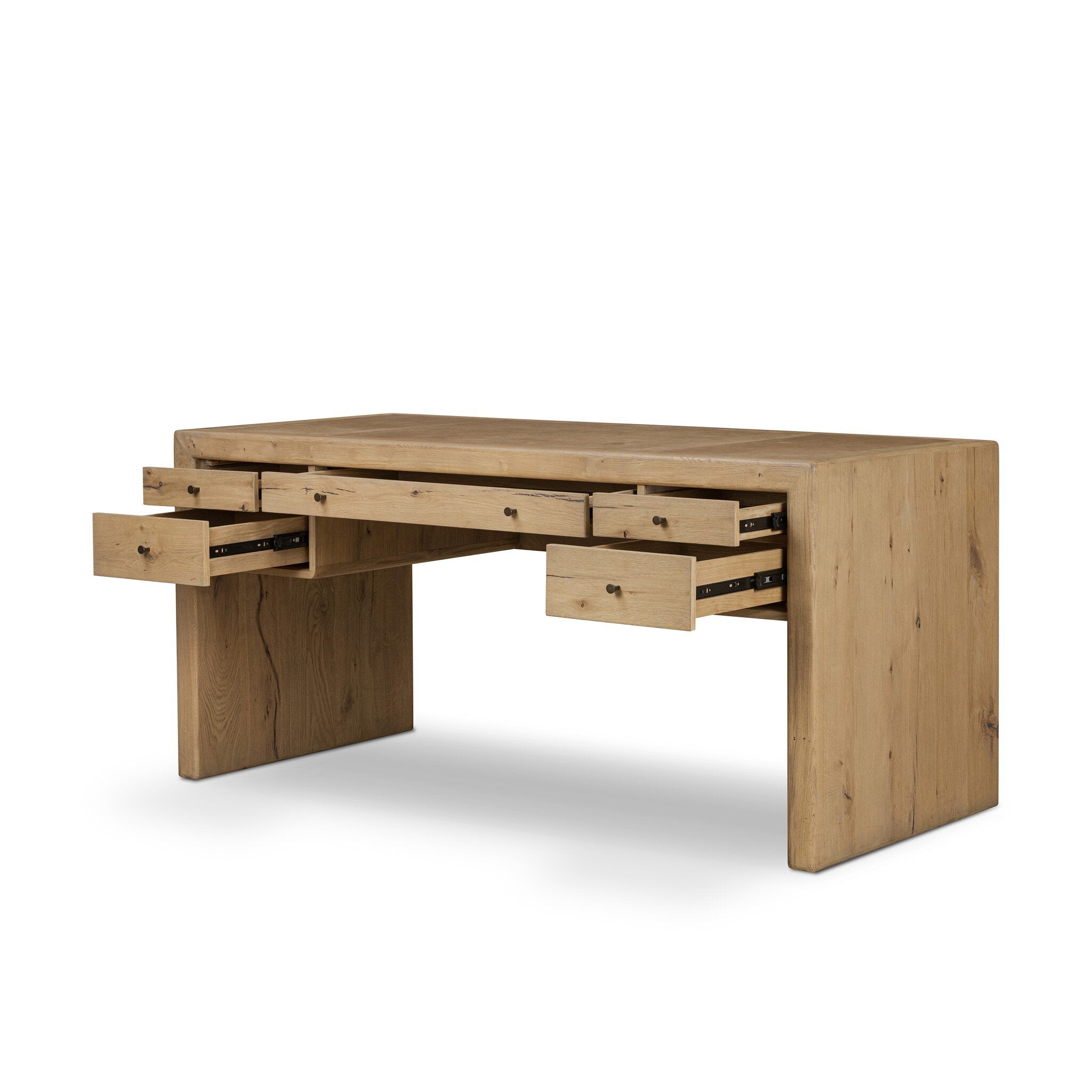 Four Hands Nico Desk — Aged Natural Oak Veneer-Palermo Drift-Bronze Antimony