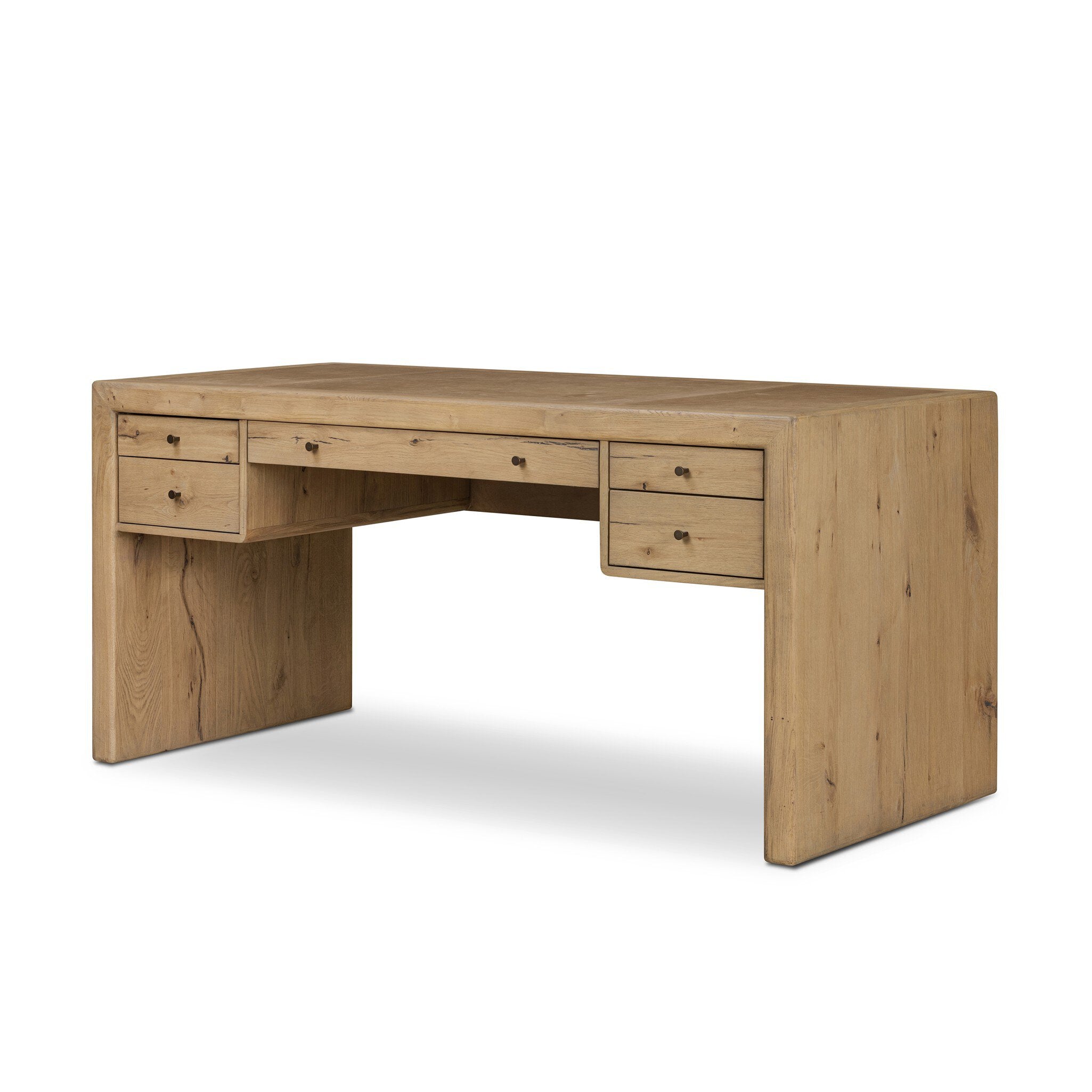 Four Hands Nico Desk — Aged Natural Oak Veneer-Palermo Drift-Bronze Antimony