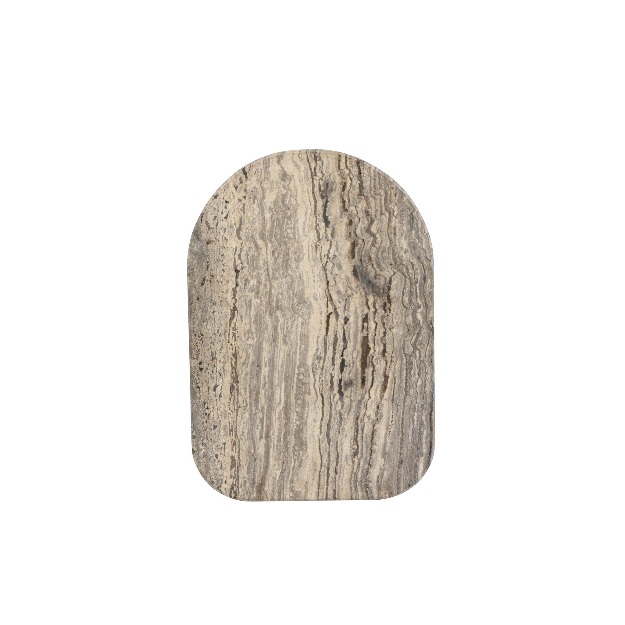 Four Hands Pixie End Table — Grey Stripe Travertine-Light Antique Pewter