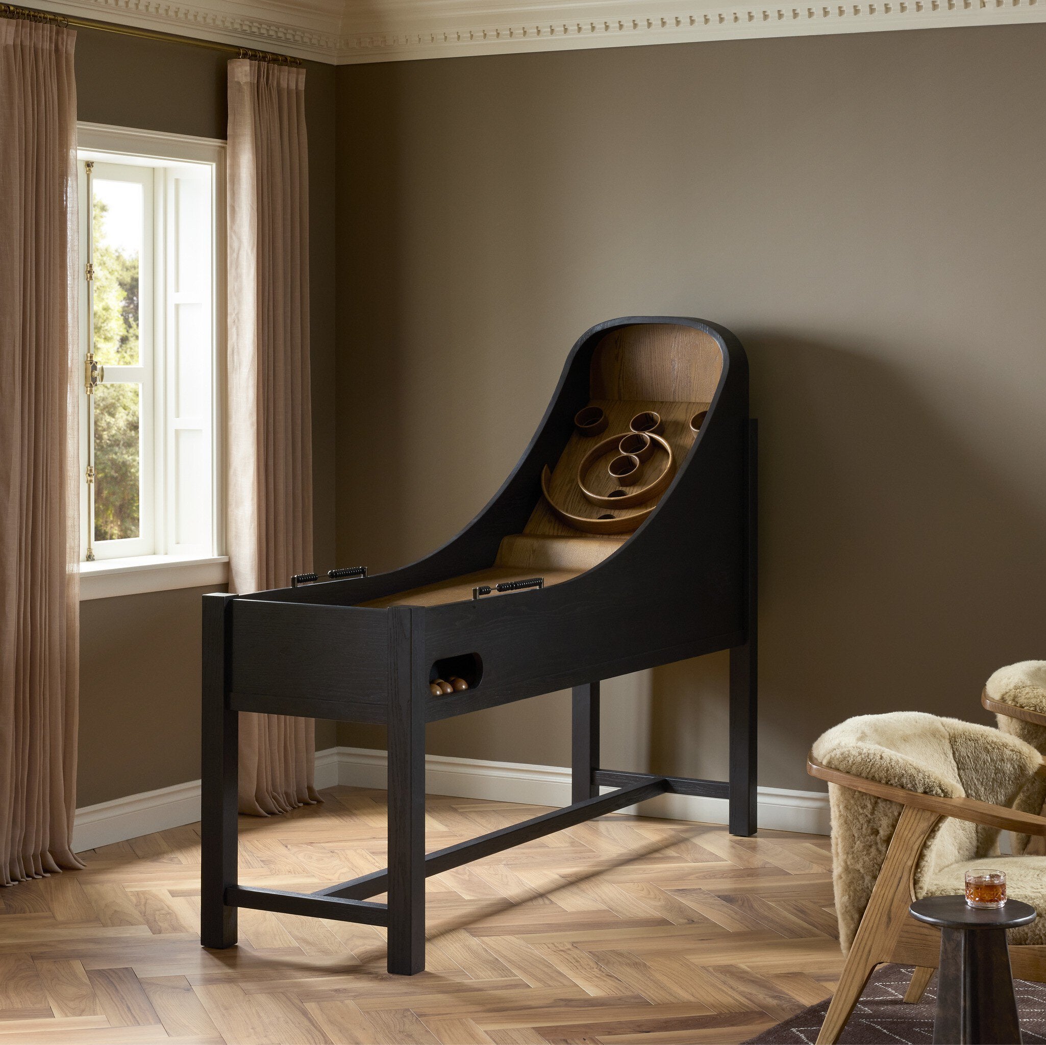Four Hands Skee Ball — Distressed Black Oak Veneer-Tan Oak Veneer-Tan Oak