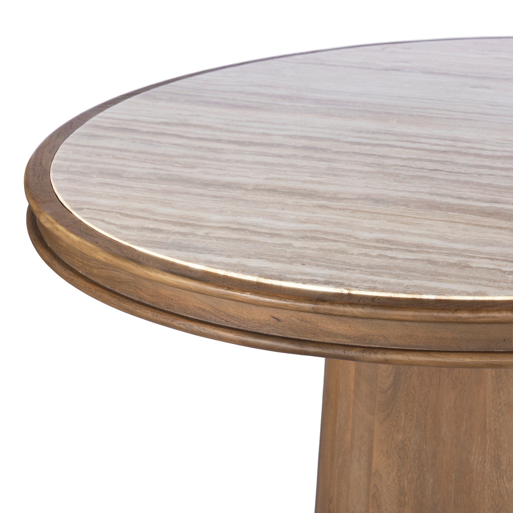 Four Hands Bourne Dining Table — Light Beige Travertine-Warm Mango Solid