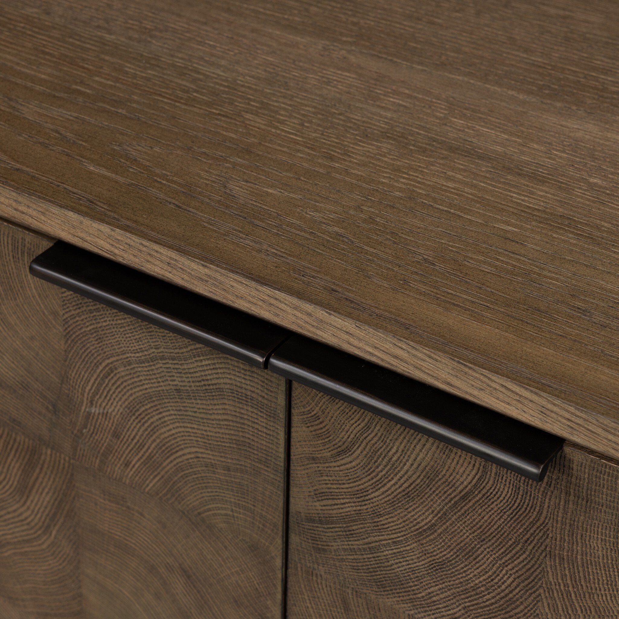Four Hands Salta Sideboard — Brown Oak Thin Oyster-Brown Oak Thick Veneer-Dark Aluminum