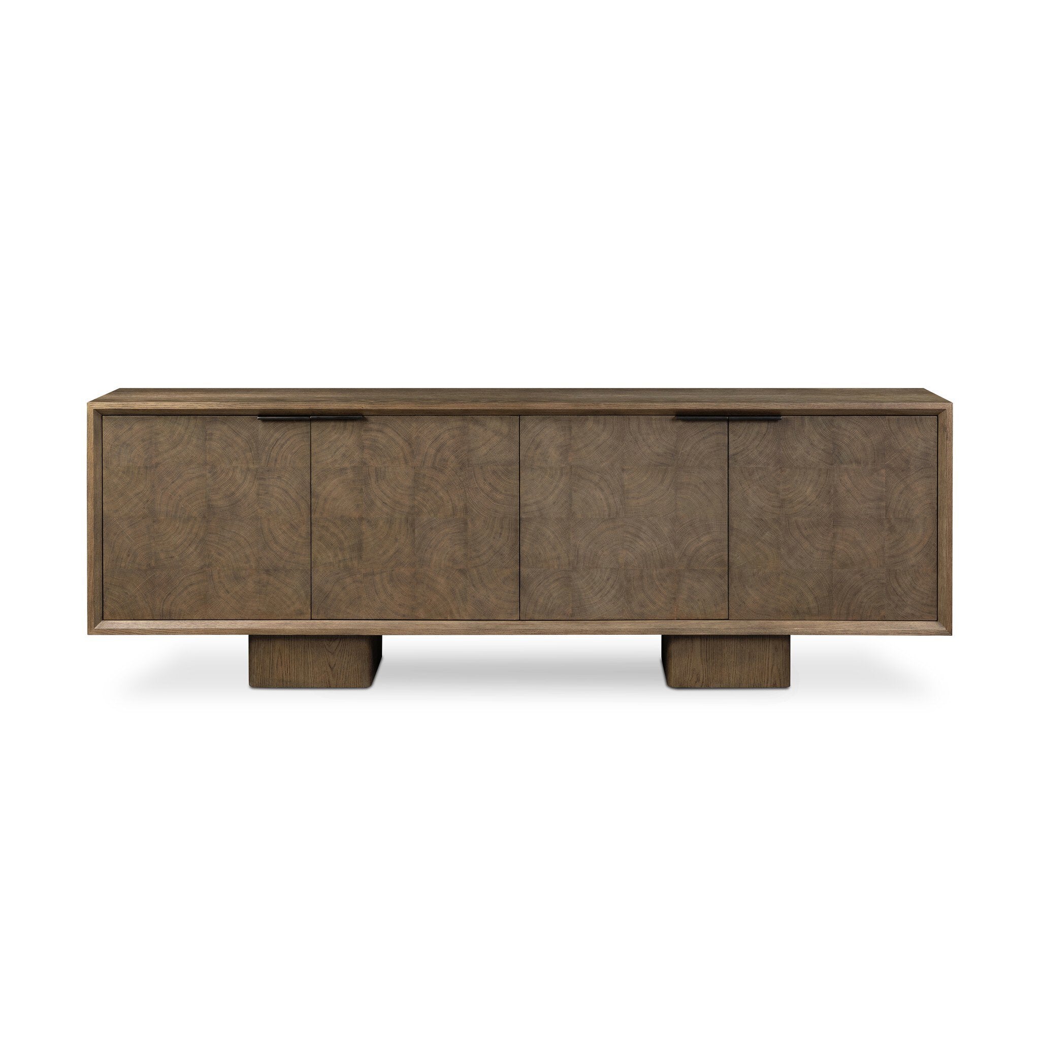 Four Hands Salta Sideboard — Brown Oak Thin Oyster-Brown Oak Thick Veneer-Dark Aluminum