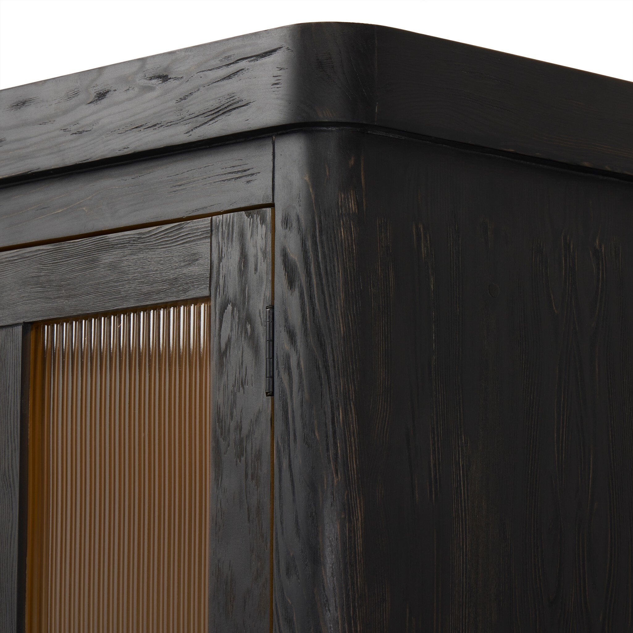 Four Hands Leopold Cabinet — Smooth Sandy Hemlock-Black Hemlock-Fluted Glass