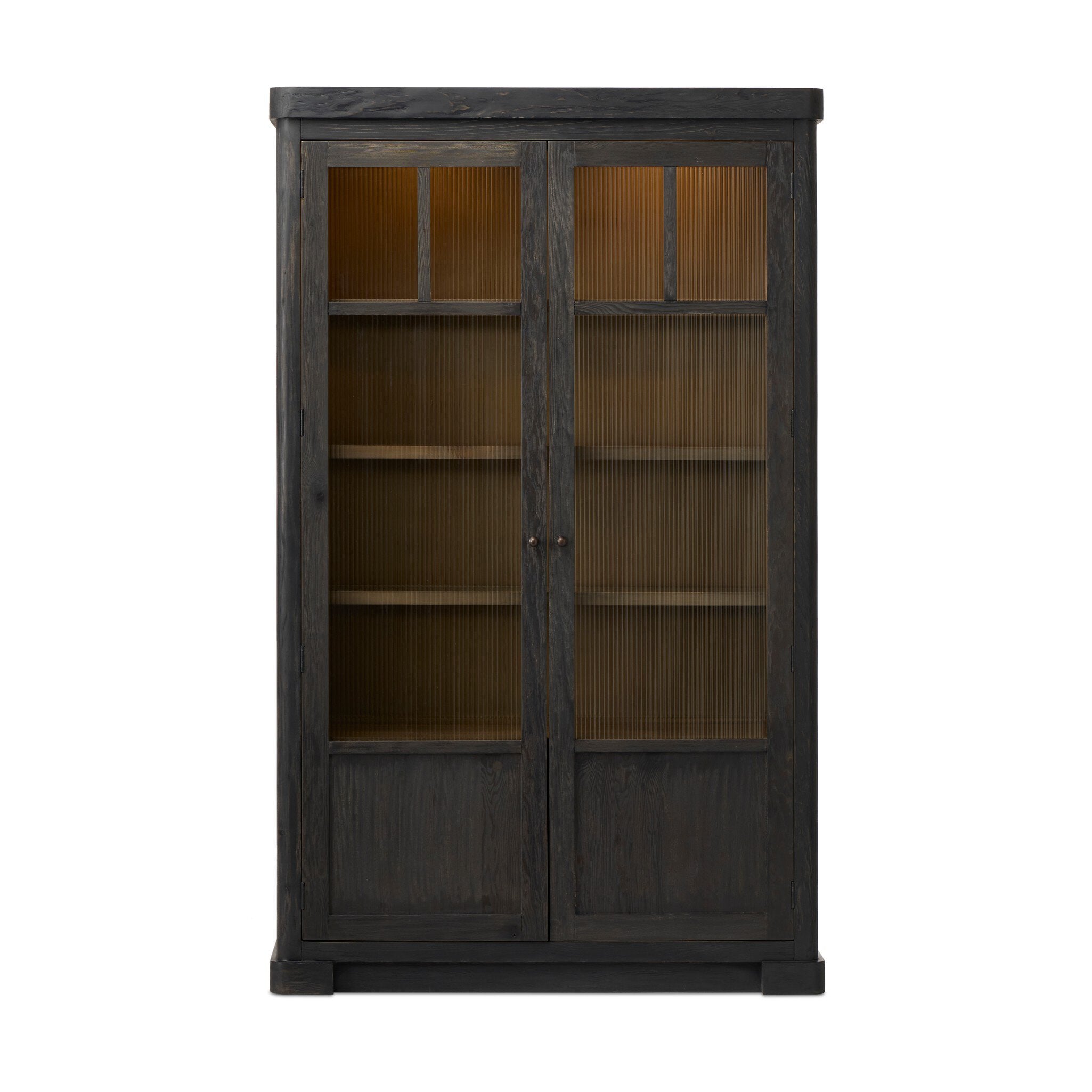 Four Hands Leopold Cabinet — Smooth Sandy Hemlock-Black Hemlock-Fluted Glass