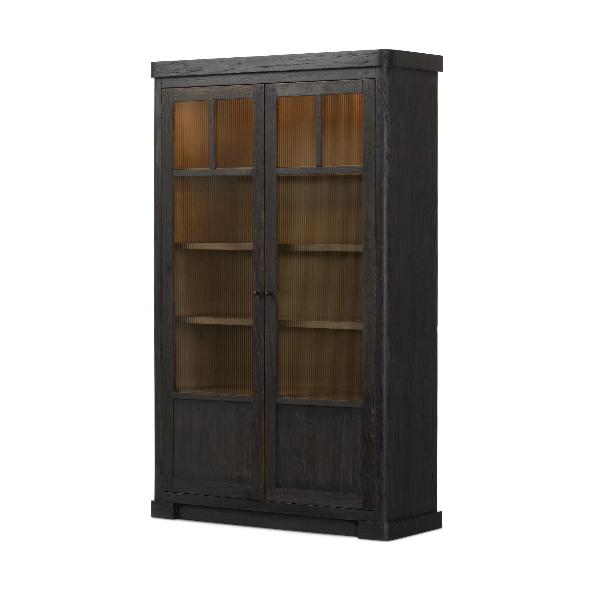 Four Hands Leopold Cabinet — Smooth Sandy Hemlock-Black Hemlock-Fluted Glass