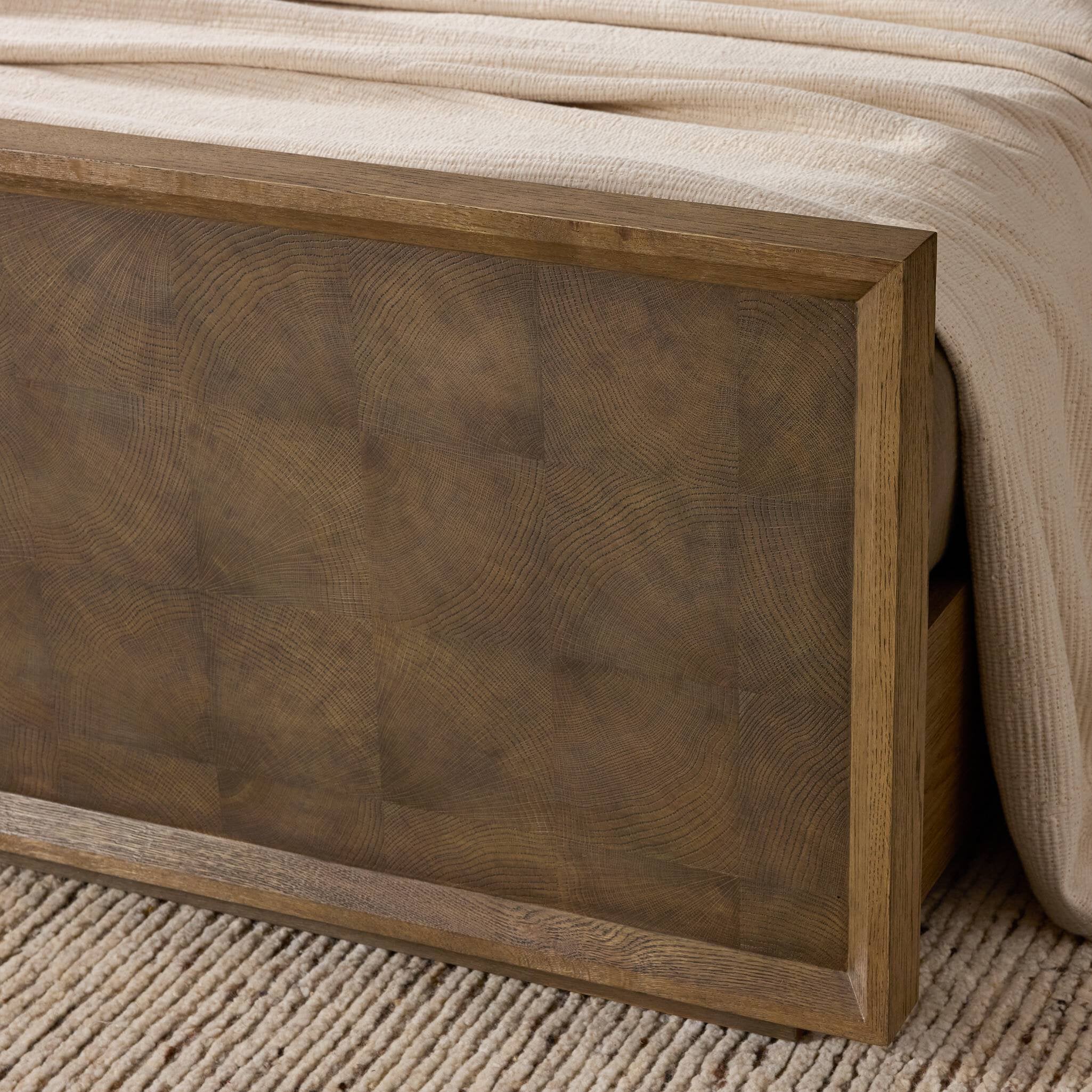 Four Hands Salta Bed — Brown Oak Thin Oyster-Brown Oak Thick Veneer-Brown Oak Solid-Queen