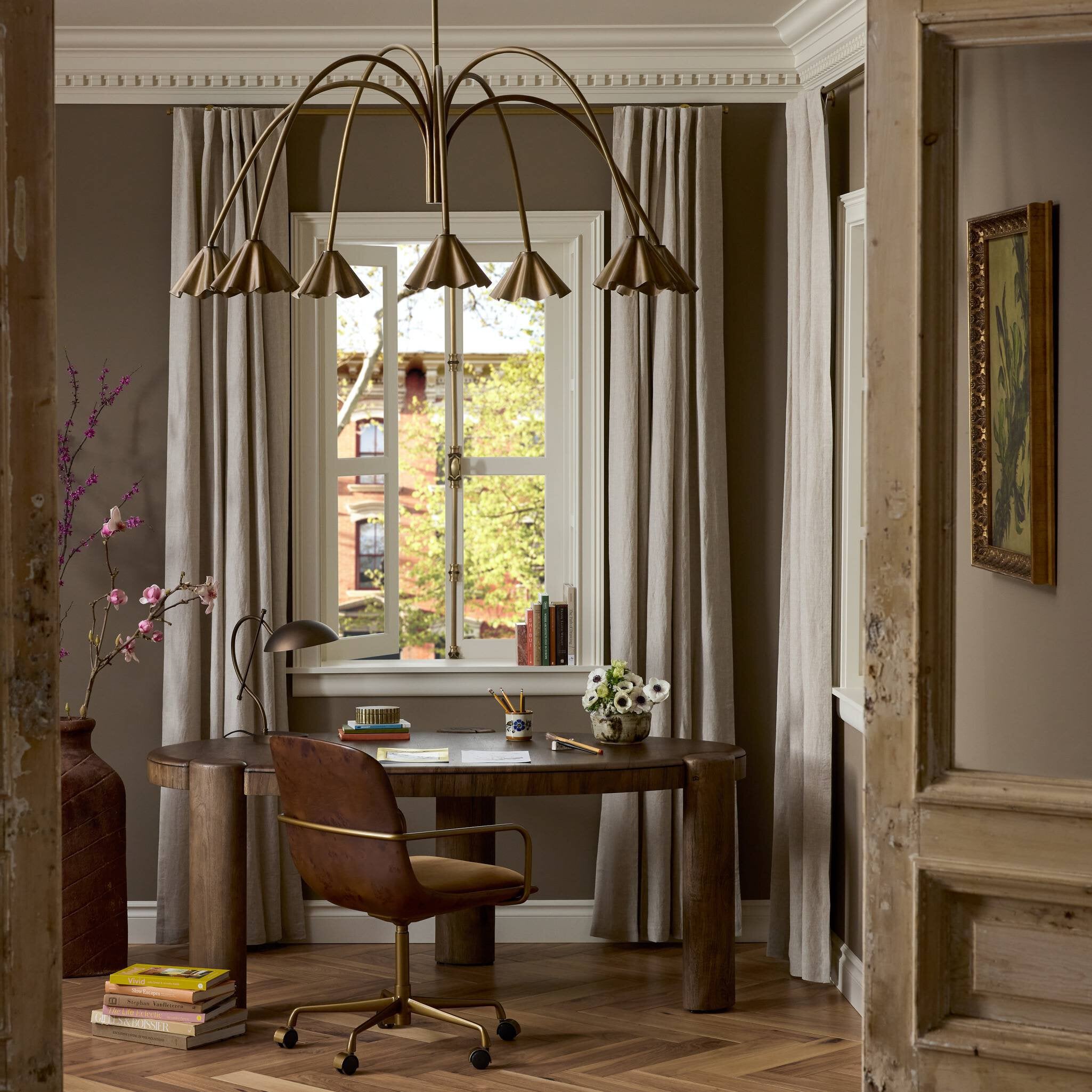 Four Hands Amabella Chandelier — Aged Antique Brass Iron-Black Cord