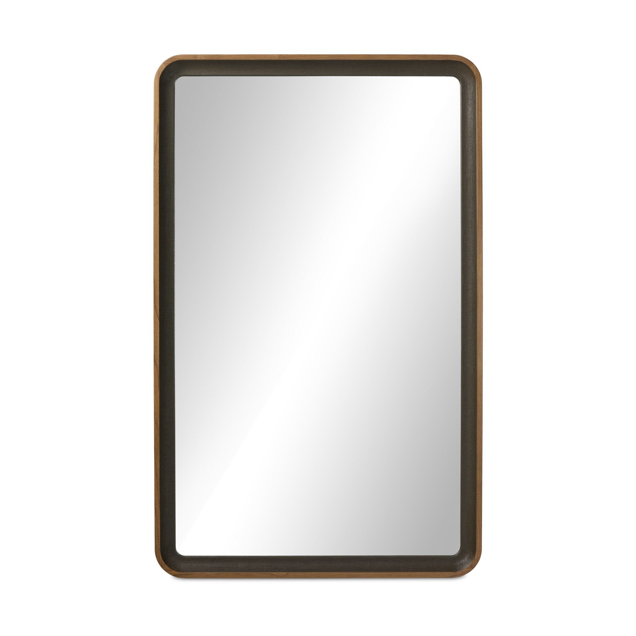 Four Hands Arno Grand Floor Mirror — Dark Green Lacquered Linen-Amber Sungkai Solid