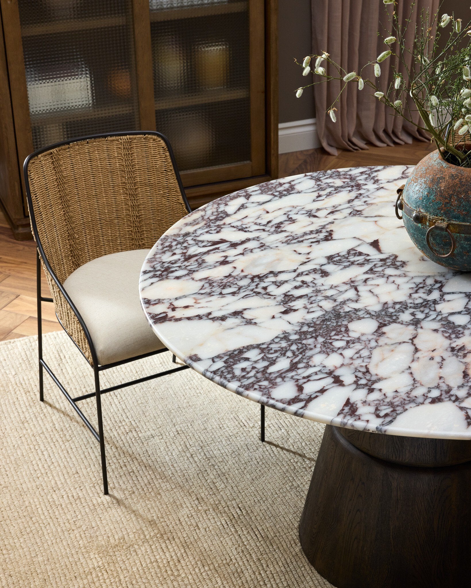 Four Hands Lino Dining Table — Calacatta Viola Marble-Espresso Oak