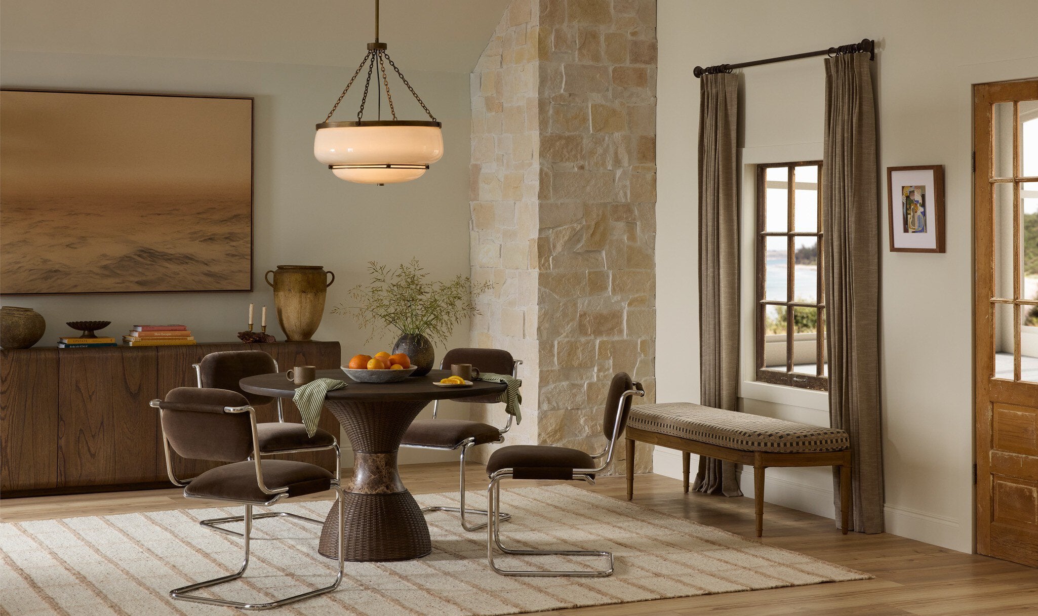 Four Hands Bram Dining Chair — Surrey Mink-Cottswald Cigar Nubuck-Polished Silver